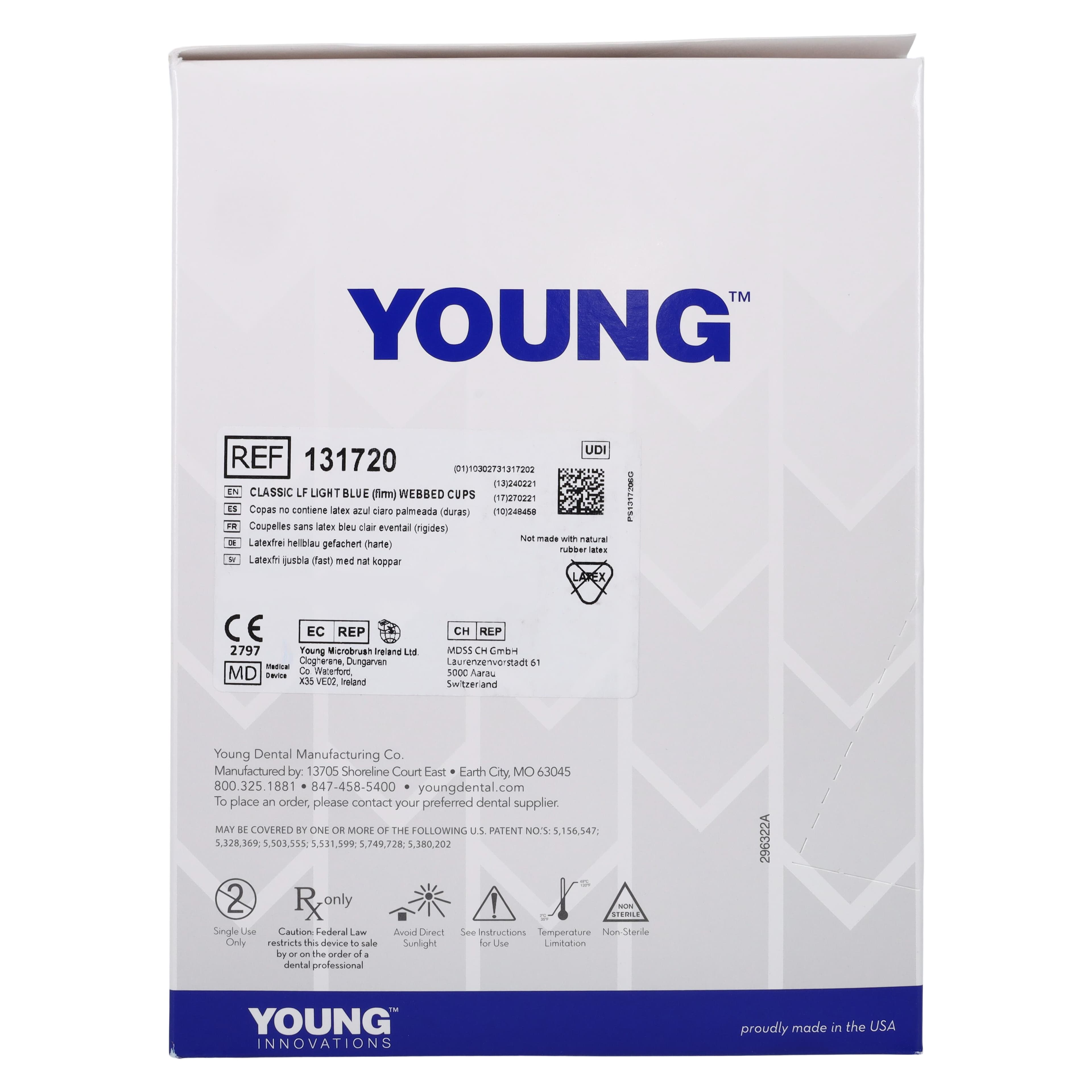 Young Classic Traditional Web LF Disposable Prophy Angles, Firm, Light Blue, Long, 4-Webbed Cup, Latex-Free, 200/Box, 131720 thumbnail 3