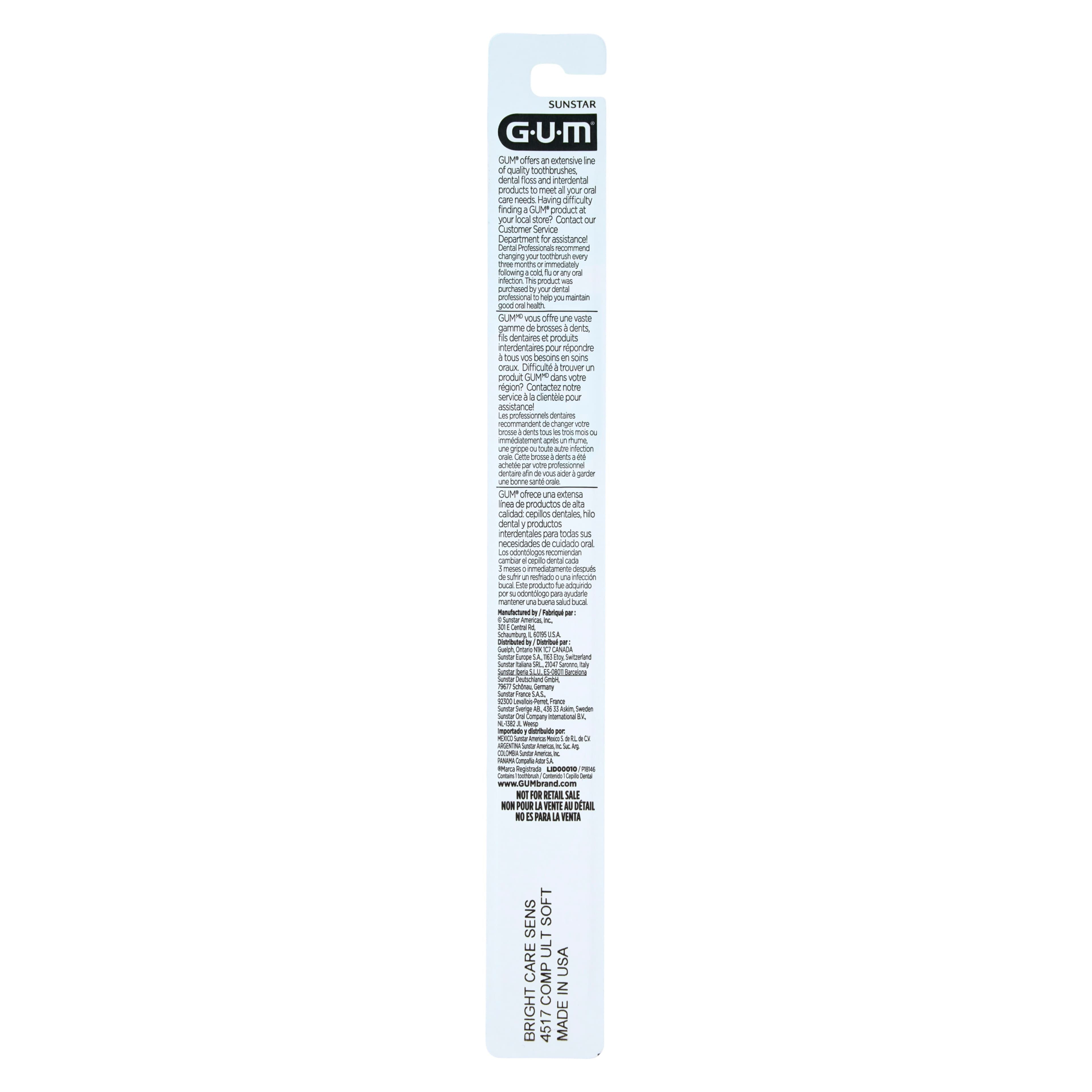 GUM BRIGHT CARE Toothbrush, Compact Sensitive, Assorted Colors, 12/Pkg, 4517PA1 thumbnail 3