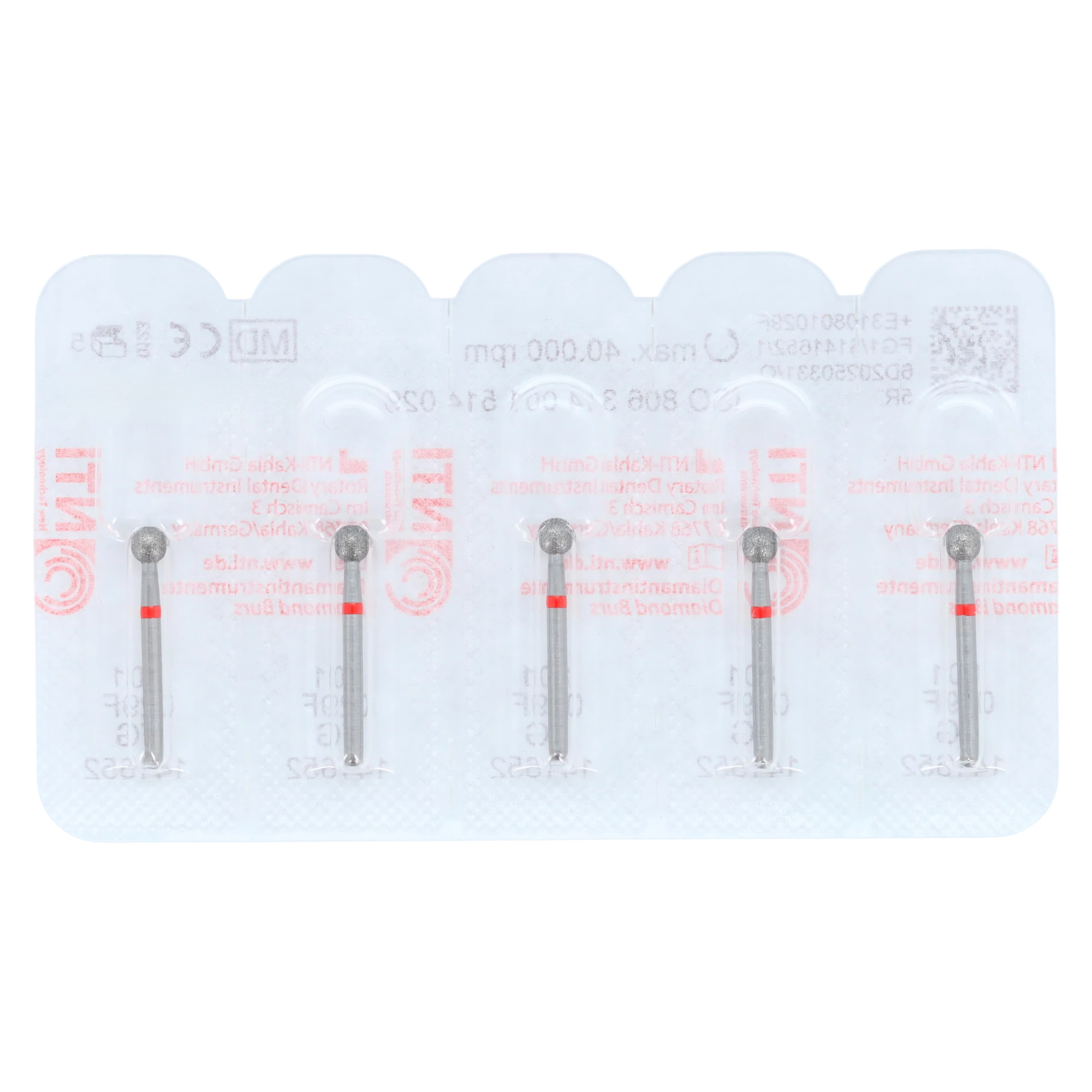NTI Diamond Bur, FG, Round, #801, 2.9 mm, Fine, Red, 5/Pk, F801-029 thumbnail 4