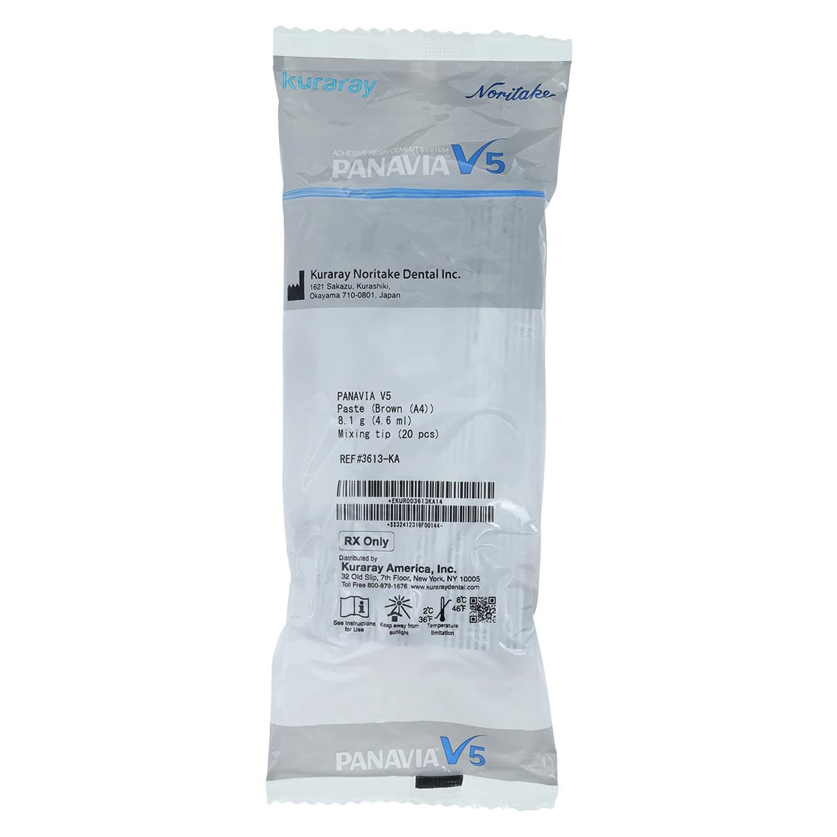Panavia V5 Dual-Cure Universal Resin Cement, Paste, Brown (A4), 4.6 ml Syringe with 20 Mixing Tips, 1/Pk, 3613KA - Panavia V5 Dual-Cure Cement, Paste, 4.6 ml, Brown, 1/Pk, 3613KA - Image 1