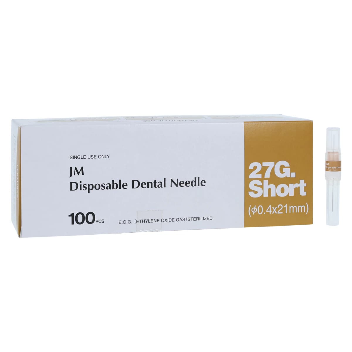 J. Morita Disposable Dental Needles, Plastic Hub with Bevel Indicator, 27 Gauge Short, 21 mm, Yellow, 100/Box, 20-27GS - JM Yellow 27g Short Plastic Hub Dental Needle Box of 100 - Image 1