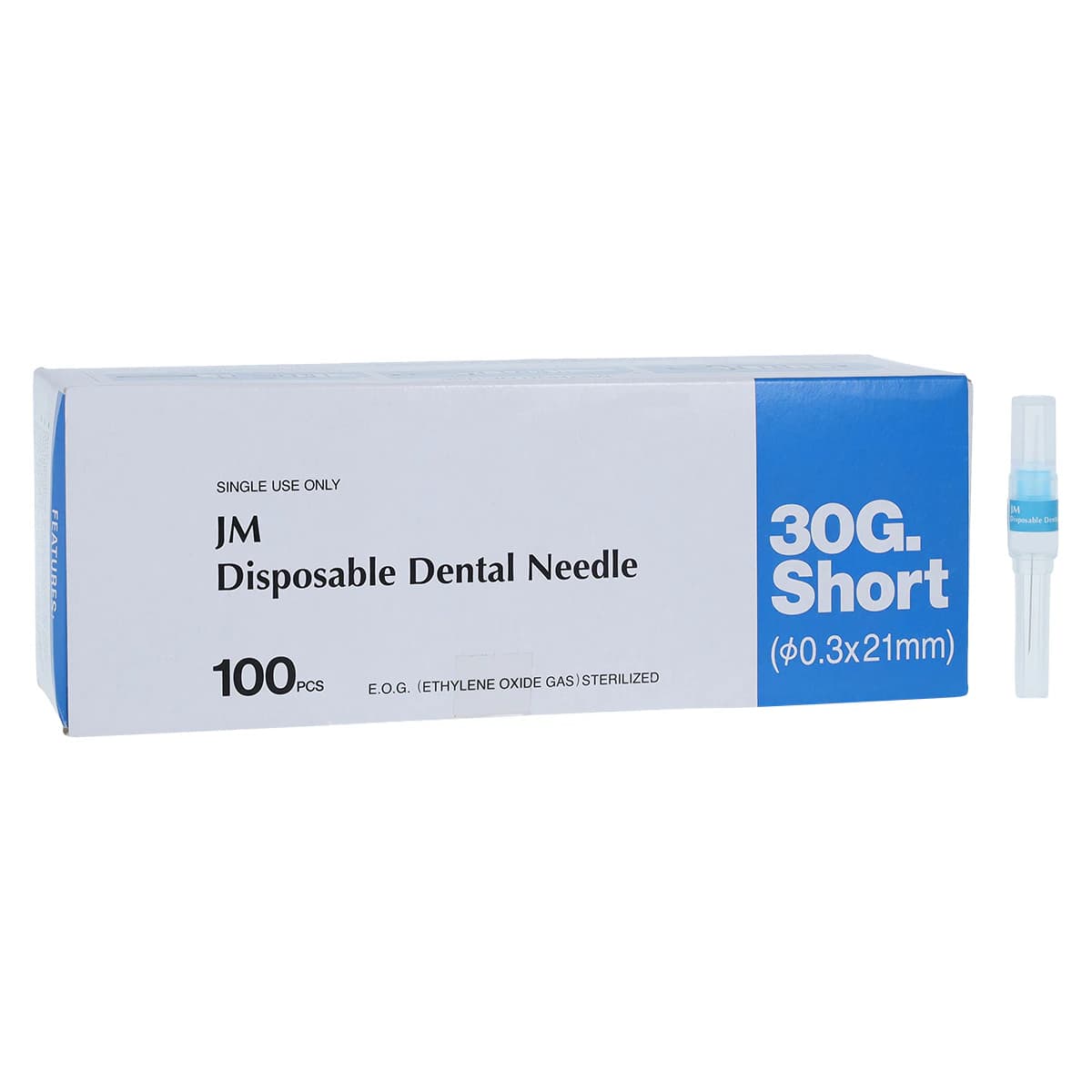 J. Morita JM Blue Disposable Dental Needles, Plastic Hub, 30 Gauge Short, 21mm, 100/Box, 20-30GS - JM Blue 30gauge Short Plastic Hub Dental Needle 21mm Box of 100 - Image 1