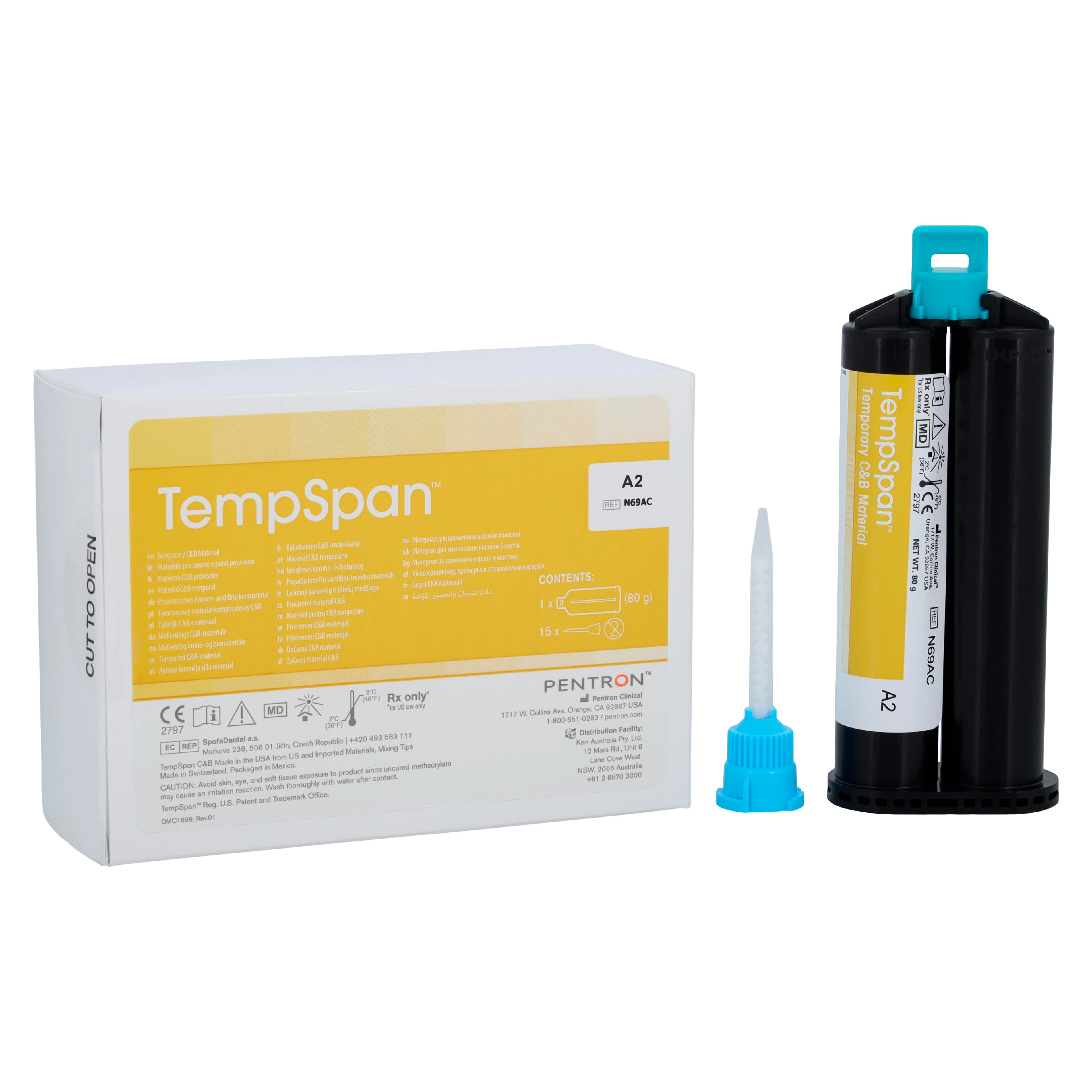 TempSpan Dual-Cure Temporary Crown & Bridge Material, Shade A2, 50 mL Auto-Mix Cartridge Refill, N69AC - TempSpan Temporary C&B Material, Cartridge Refill, 50 ml, A2, 1/Pk, N69AC - Image 1