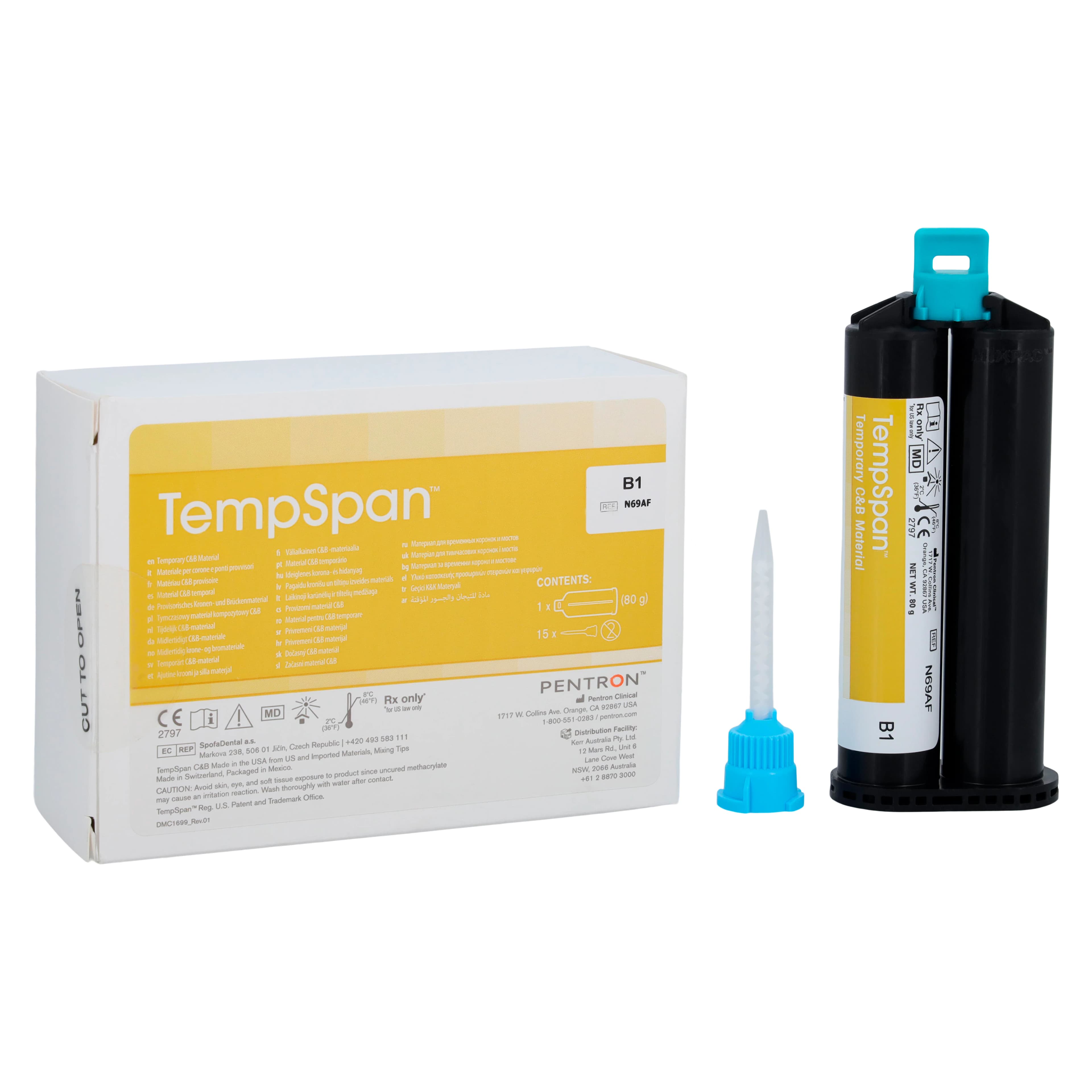 TempSpan Dual Cure Temporary Crown & Bridge Material, Shade B1, 50 ml Auto-Mix Cartridge Refill, N69AF, 1/Pk - TempSpan Temporary C&B Material, Cartridge Refill, 50 ml, B1, 1/Pk - Image 1