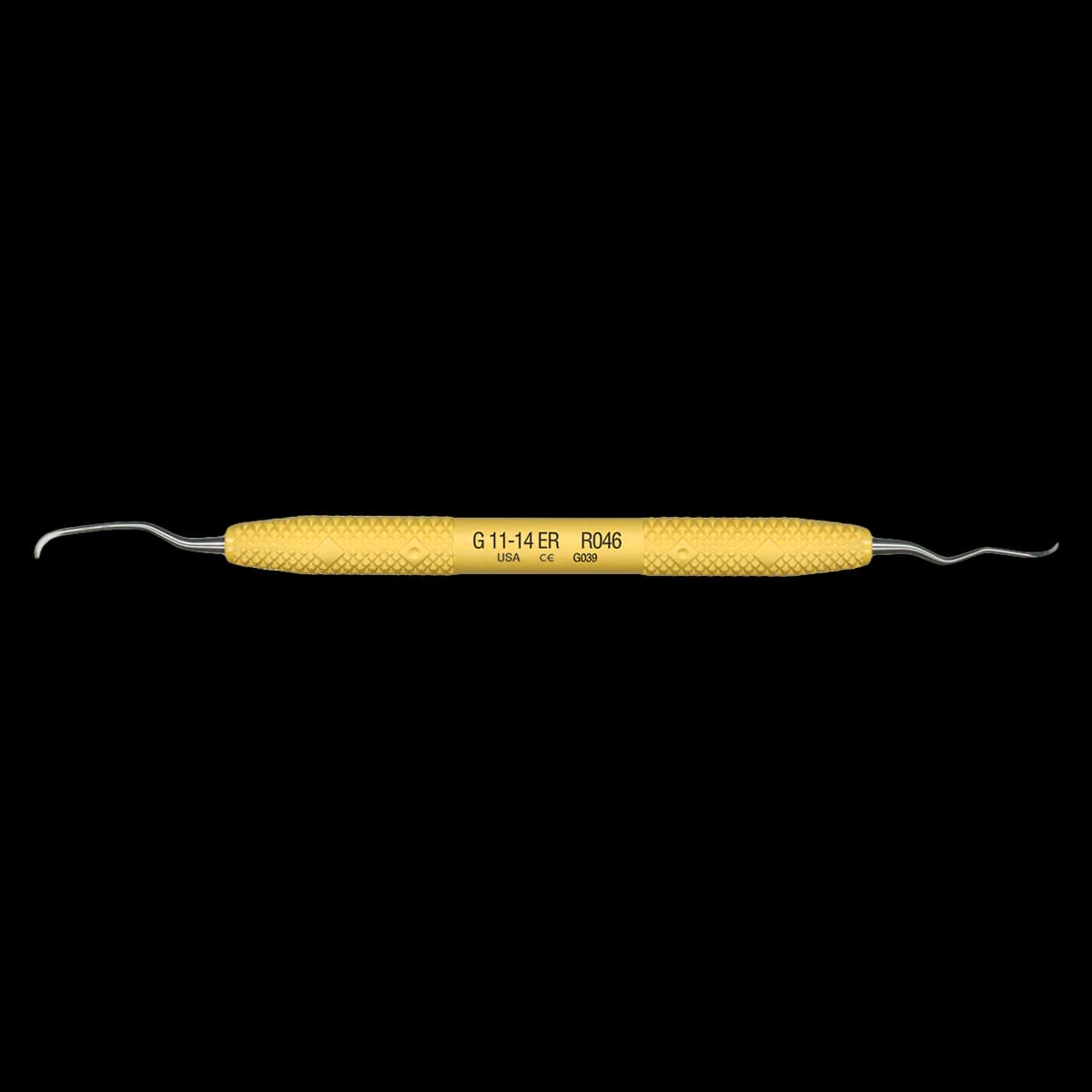 PDT Amazing Gracey 11/14 Extended Reach Curette, Double-Ended, Yellow Resin Handle, R046 - Gracey 11-14 Extended Reach R046 - Image 1