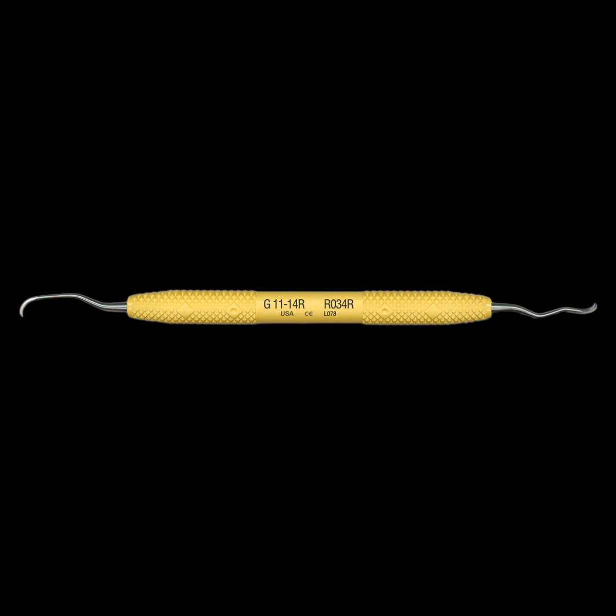 PDT Amazing Gracey 11/14 Rigid Curette, Double End, Yellow Resin Handle, R034R - Gracey 11-14 Rigid R034R - Image 1