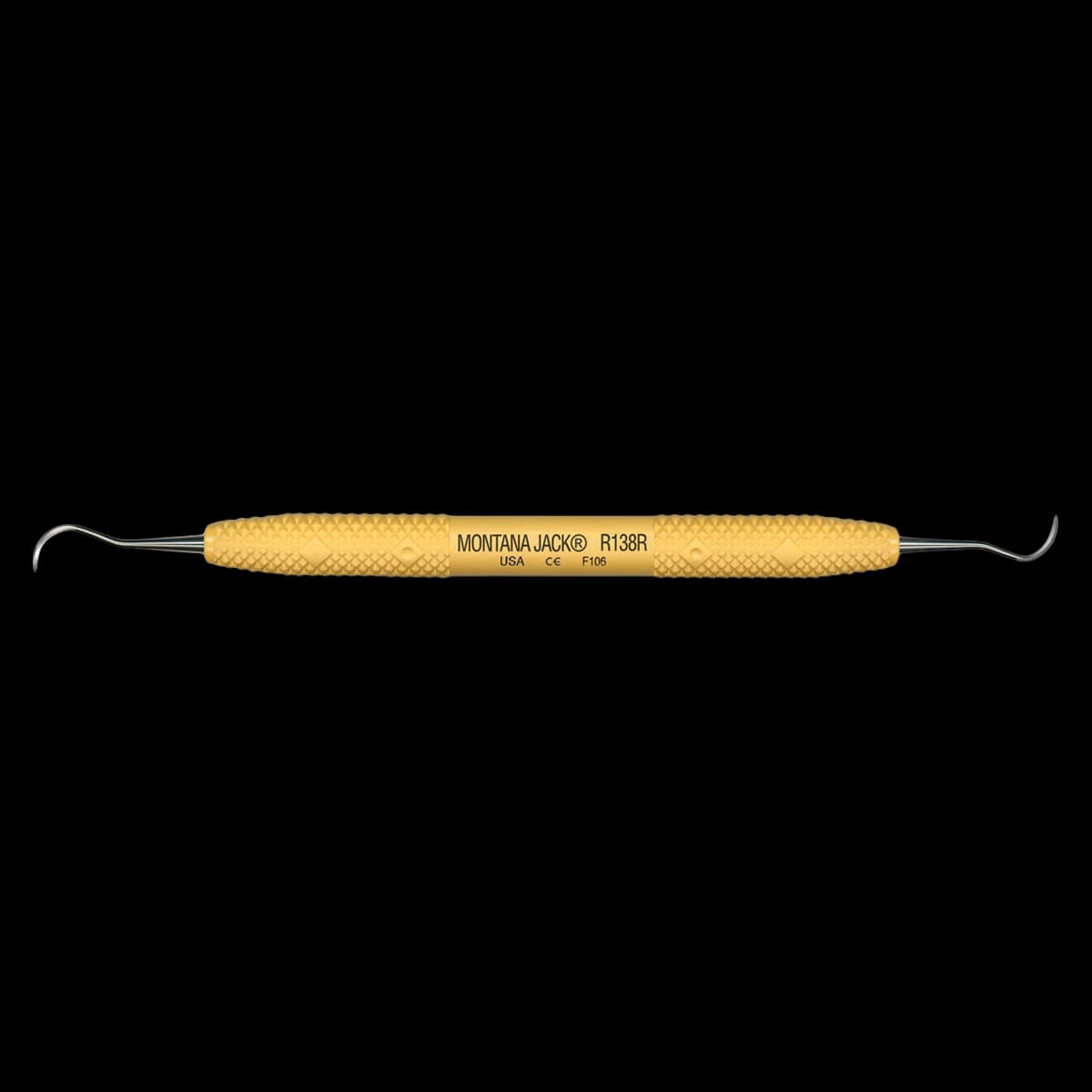 Montana Jack Rigid Sickle Scaler, Double-Ended, Sunshine Yellow Resin Handle, R138R - Montana Jack Scaler Rigid PDT Cruise Instrument R138R - Image 1