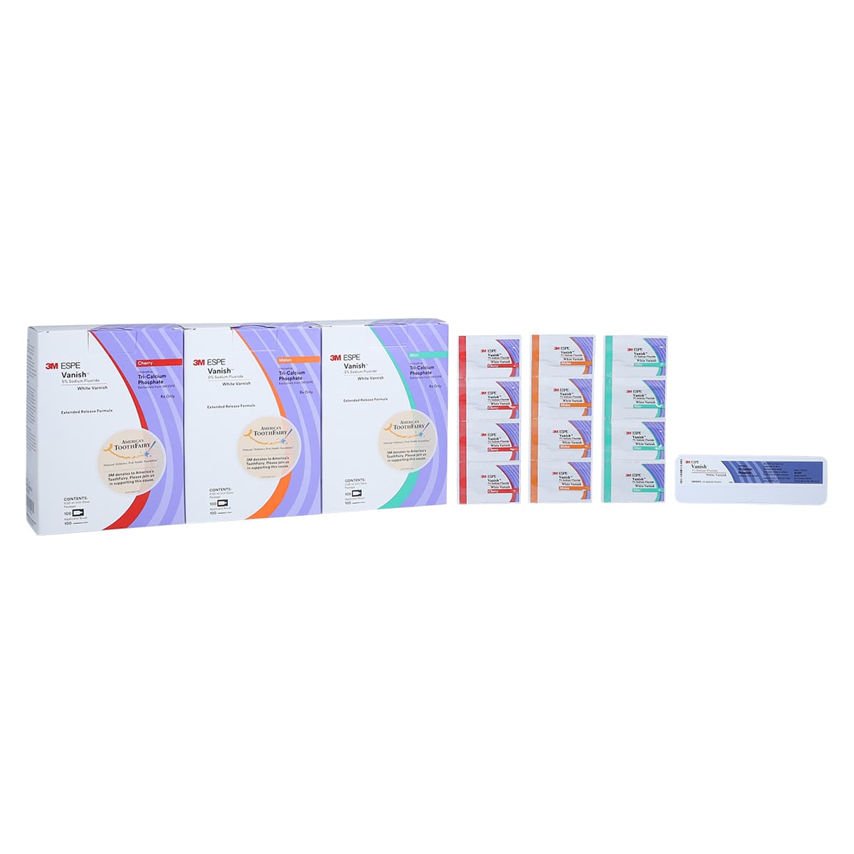 3M (Solventum) Vanish 5% Sodium Fluoride White Varnish, Assorted Flavors (Cherry, Melon, Mint), 0.5 mL Unit Dose, 1000/Pk, 12151X thumbnail 2