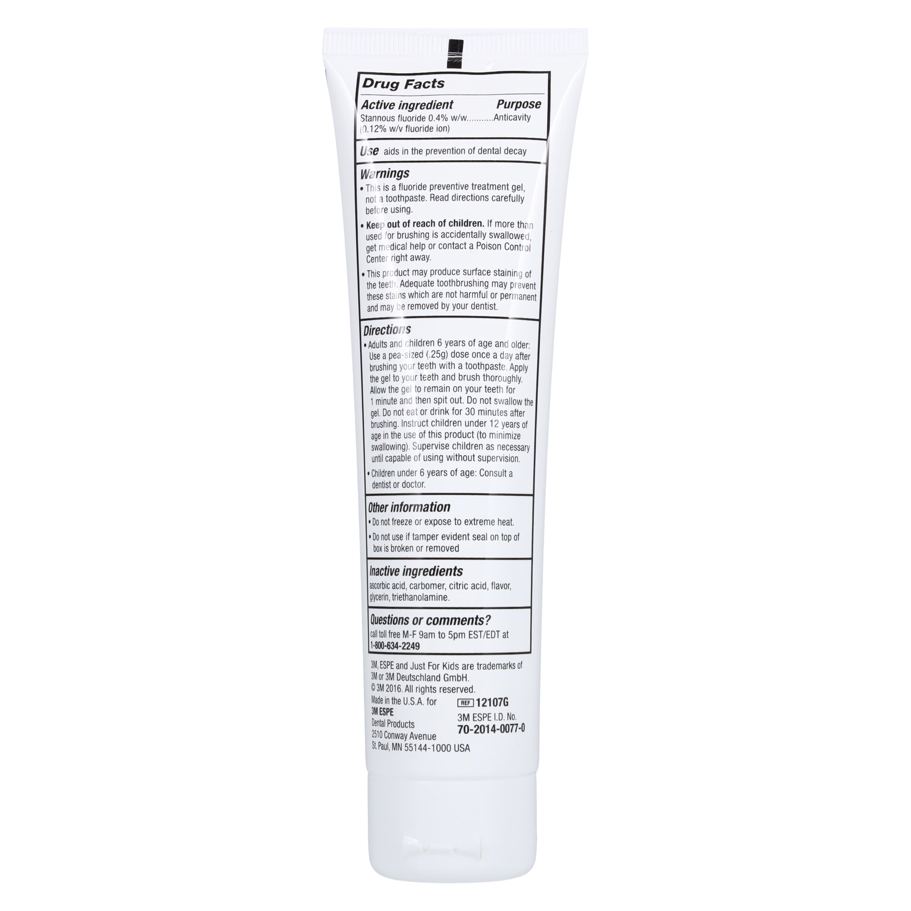 3M Just For Kids 0.4% Stannous Fluoride Brush-On Gel, Grapey Grape, 4.3 oz Tube, 12107G thumbnail 3