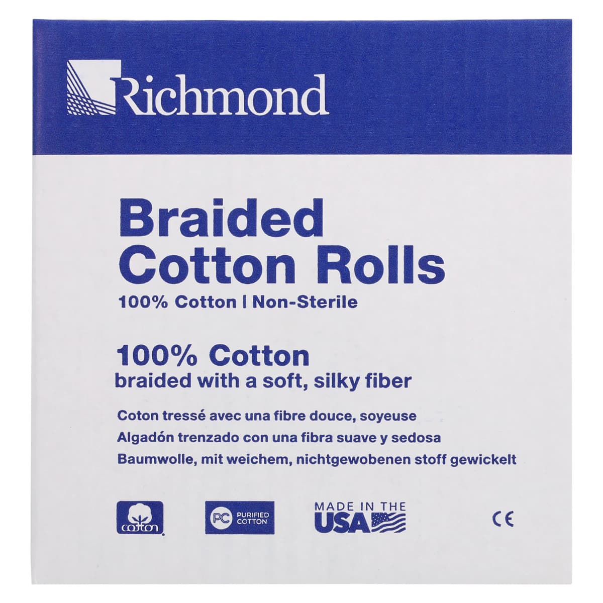 Richmond Braided Cotton Rolls, Medium, 3/8" x 4", Non-Sterile, 250/Box, 201226 thumbnail 6