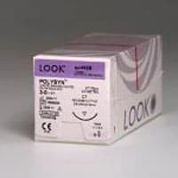 Look PolySyn Polyglycolic Acid (PGA) Absorbable Braided Suture, Undyed, Coated, 3-0, 27"/70cm, C7 Reverse Cutting Needle 24mm 3/8 Circle, 12/Box, 442B thumbnail 2