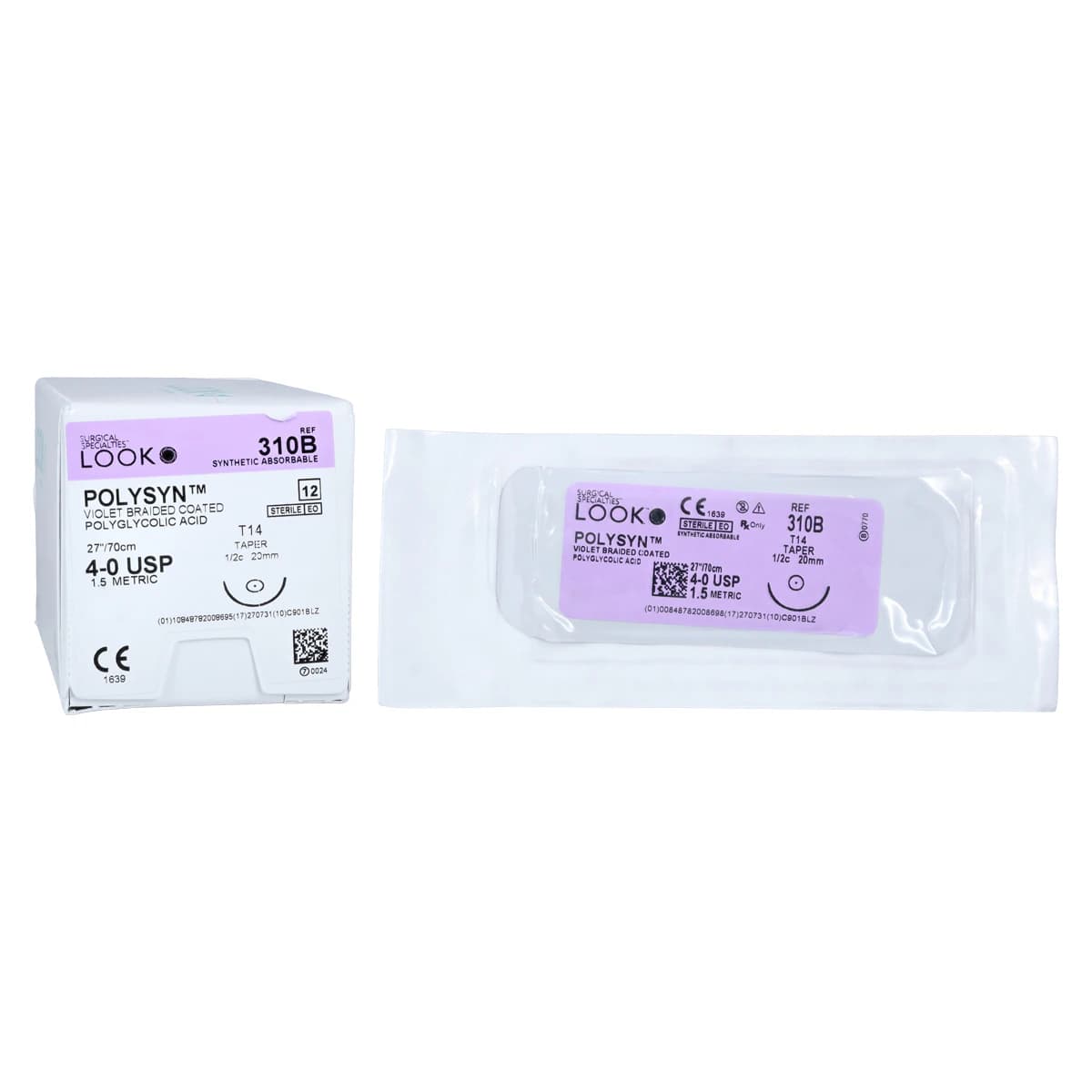 LOOK PolySyn Violet Braided Absorbable Suture, 4-0, 27", T14 Taper Point 1/2 Circle Needle, 12/Box thumbnail 2