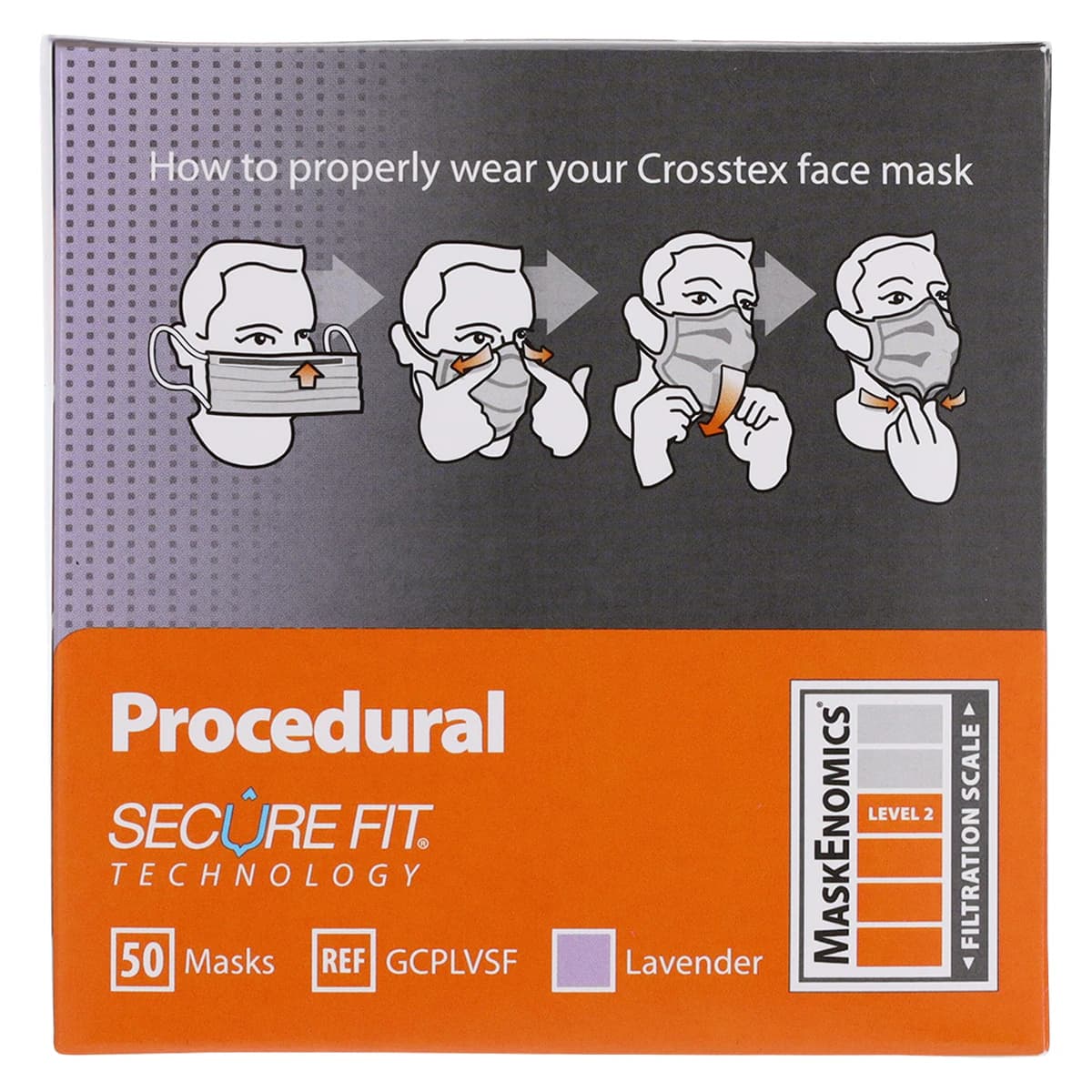 Secure Fit™ Procedure Face Mask, ASTM Level 2, Lavender, Ear Loop, One Size Fits Most, 50/Box, GCPLVSF thumbnail 7