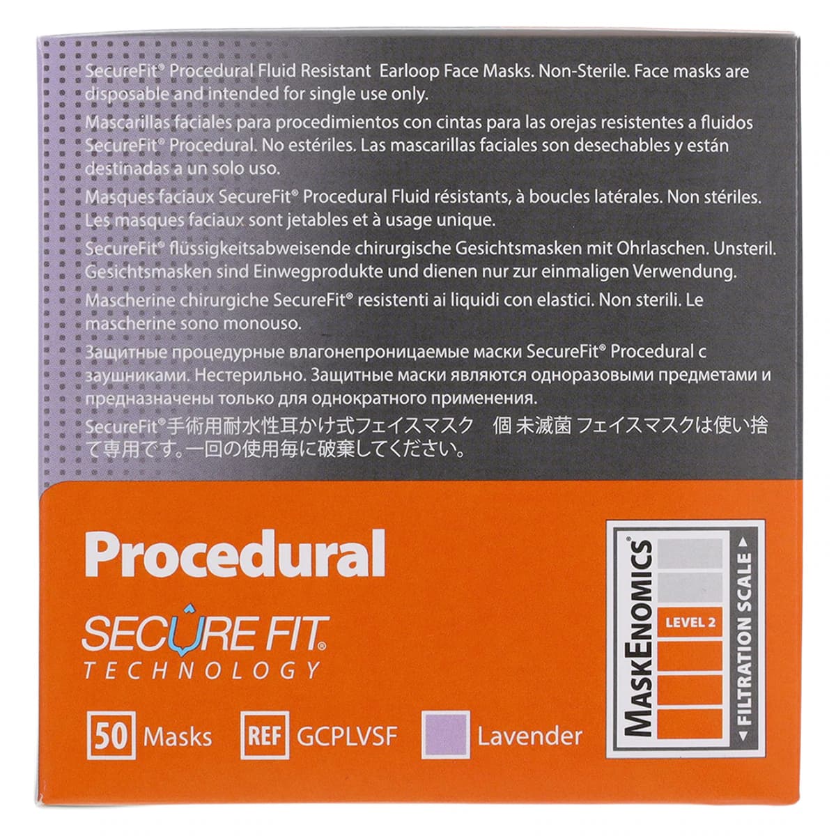 Secure Fit™ Procedure Face Mask, ASTM Level 2, Lavender, Ear Loop, One Size Fits Most, 50/Box, GCPLVSF thumbnail 8
