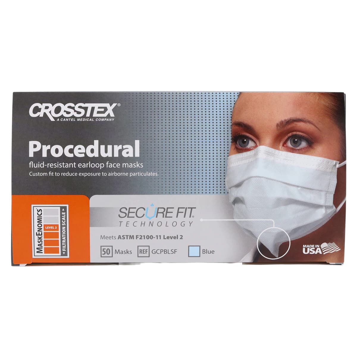 Secure Fit™ Procedure Face Mask, ASTM Level 2, Blue, Ear Loop, One Size Fits Most, 50/Box, GCPBLSF thumbnail 9
