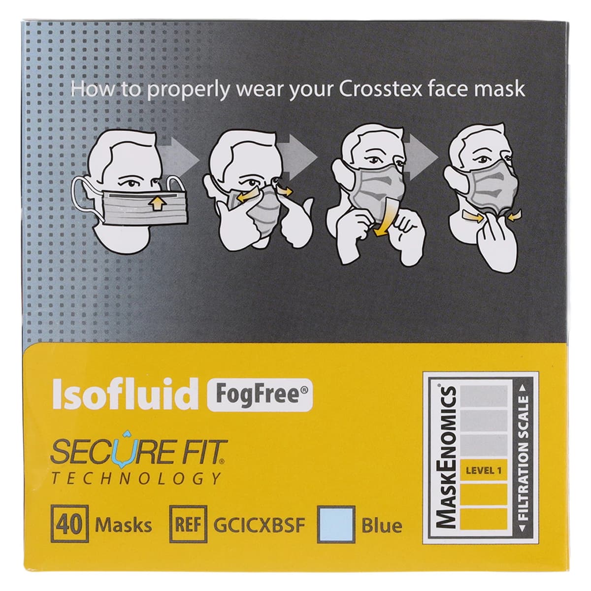 Isofluid FogFree SecureFit Earloop Surgical Mask, ASTM Level 1, Blue, 40/Box, GCICXBSF thumbnail 7