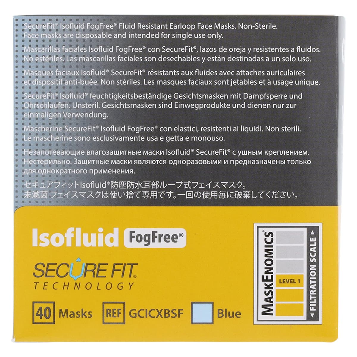 Isofluid FogFree SecureFit Earloop Surgical Mask, ASTM Level 1, Blue, 40/Box, GCICXBSF thumbnail 8