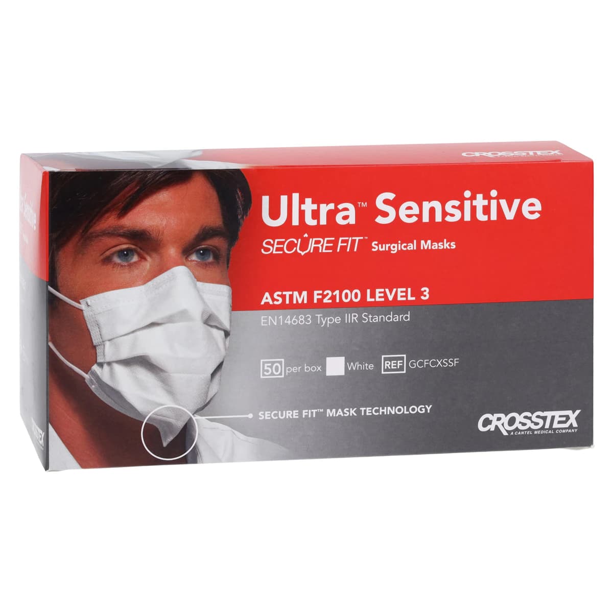 Crosstex Ultra Sensitive Earloop Mask with SecureFit Technology, ASTM Level 3, White, 50/Box, GCFCXSSF thumbnail 4