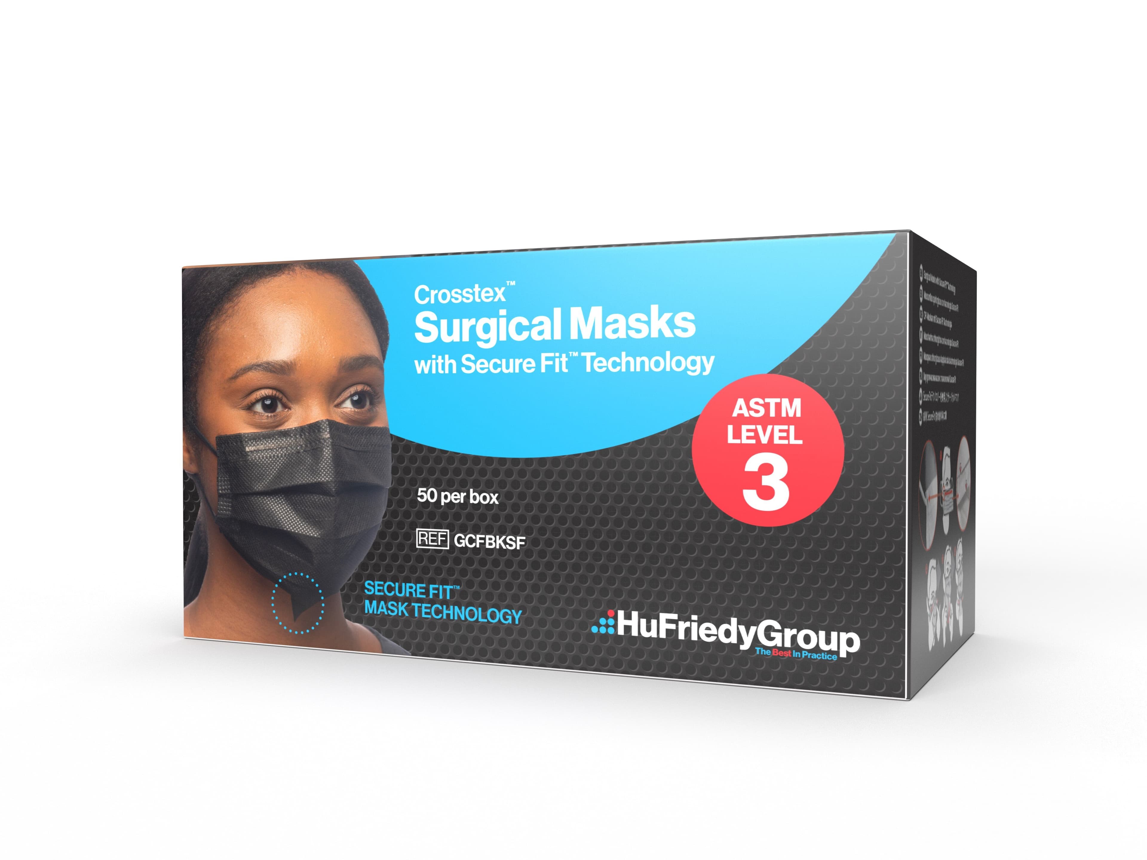 Crosstex™ Surgical Face Mask with Secure Fit™ Technology, ASTM Level 3, Black, Ear Loop, 50/Box, GCFBKSF thumbnail 4
