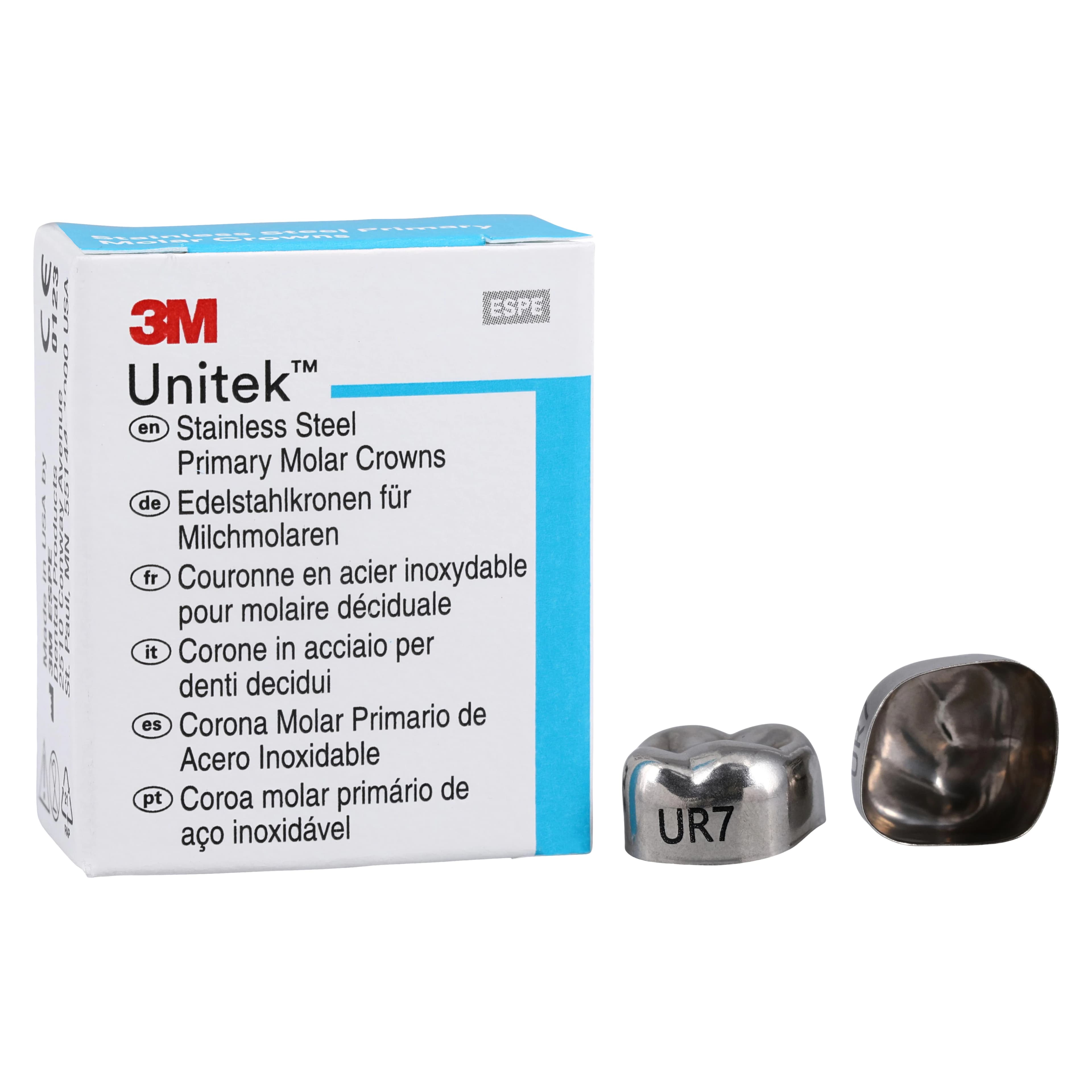 3M Unitek Stainless Steel Primary Molar Crown, Upper Right Second Primary Molar, Size 7 (2UR7), 5/Box, 900227 thumbnail 2