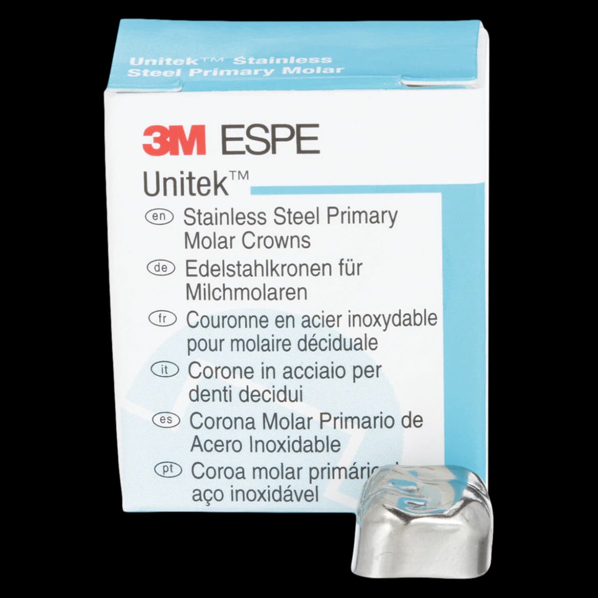 3M Unitek Stainless Steel Primary Molar Crown, Upper Right Second Primary Molar, Size 7 (2UR7), 5/Box, 900227 - 3M Unitek SS Primary Molar Crowns Upper Right Second Primary Molar Size 7 5Bx - Image 1