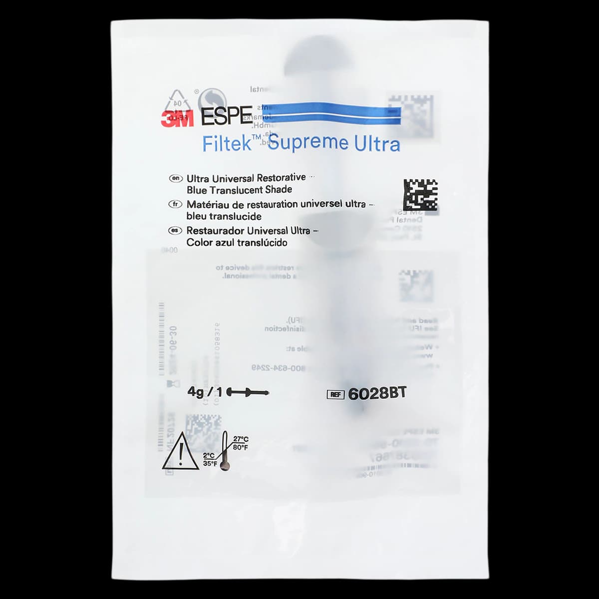 3M Filtek Supreme Ultra Universal Restorative Syringe, Blue Translucent (BT), 4 g, 6028BT - Filtek Supreme Ultra Universal Syringe 4gm Translucent Blue - Image 1