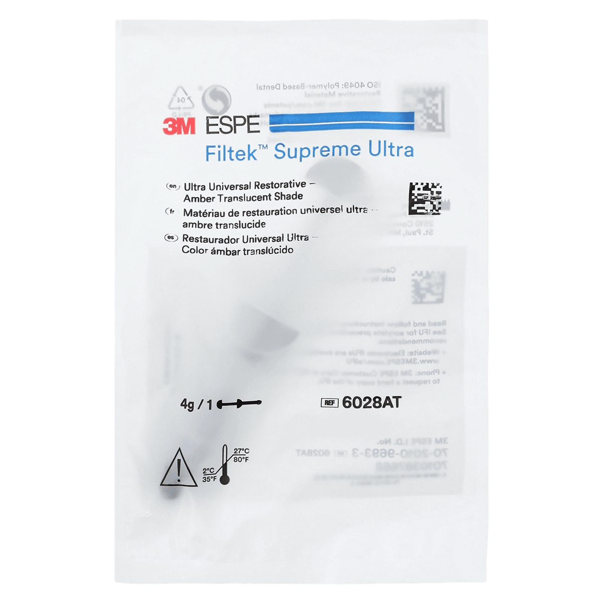 3M Filtek Supreme Ultra Universal Restorative Syringe Refill, Amber Translucent, 4 g, 1/Pk, 6028AT - Filtek Supreme Ultra, Universal Composite, Syringe Refill, Amber Translucent, 4 g, 1/Pk, 6028AT - Image 1