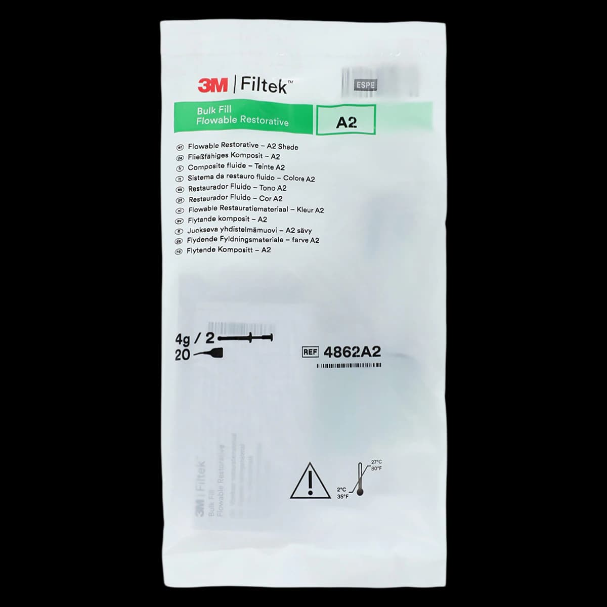 3M Filtek Bulk Fill Flowable Restorative Syringe Refill, Shade A2, 2 g, 2/Pk, 4862A2 - Filtek Bulk Fill Flow A2 Syringe - Image 1