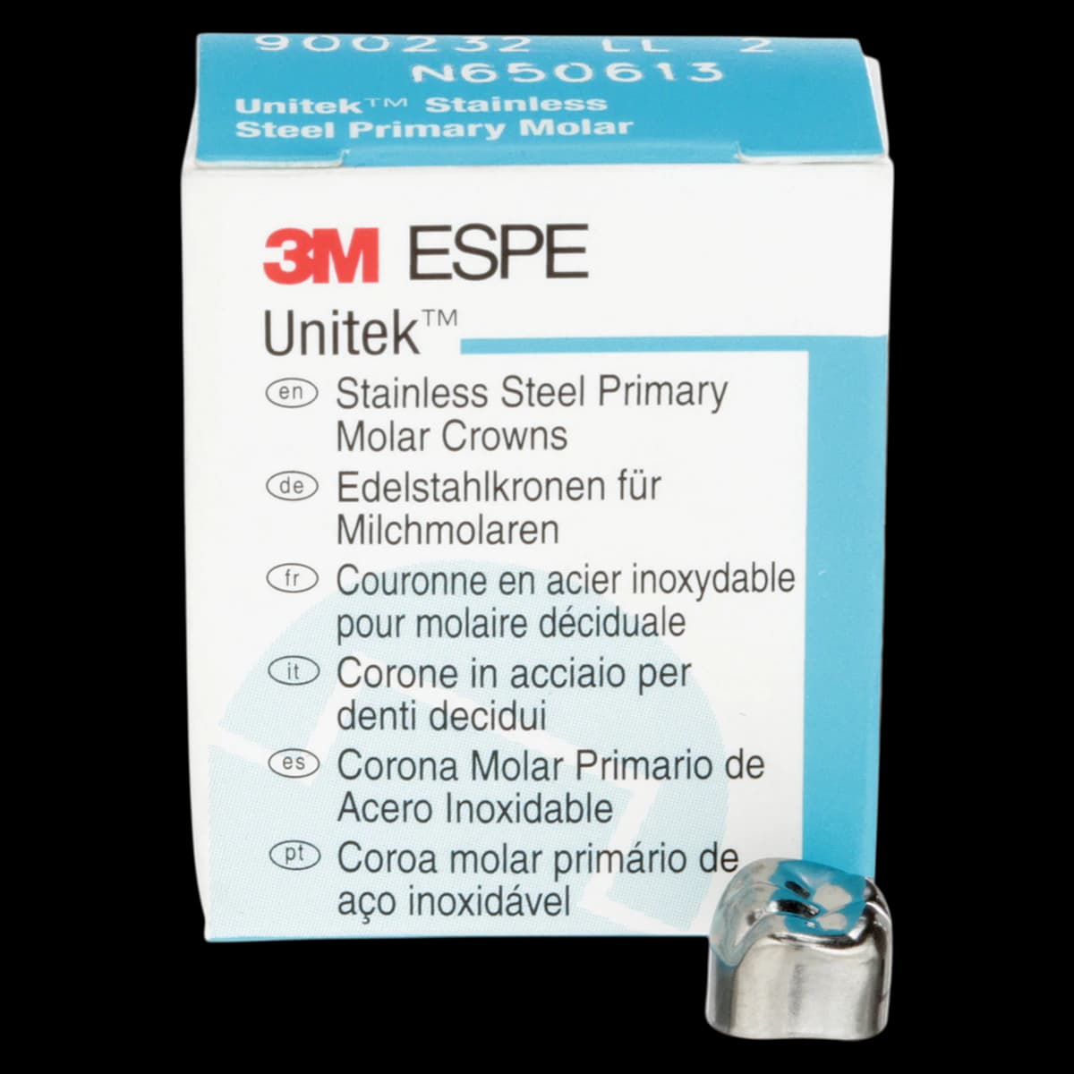 3M Unitek Stainless Steel Primary Molar Crown, Lower Left Second Primary Molar, Size 2 (2LL2), 5/Box, 900232 - 3M Unitek SS Primary Molar Crowns Lower Left Second Primary Molar Size 2 5 Bx - Image 1