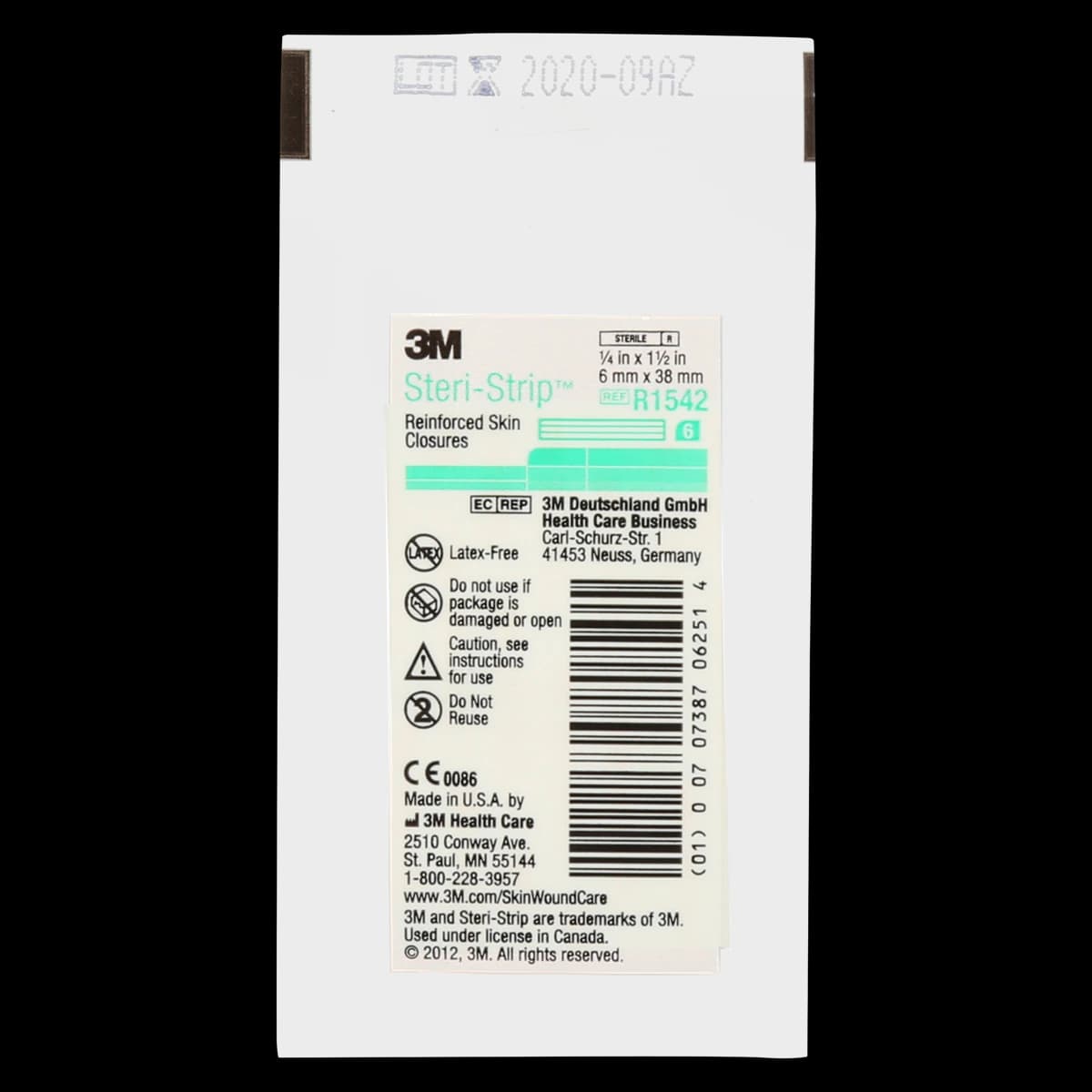 3M Steri-Strip Adhesive Skin Closures, Reinforced, 1/4" x 1-1/2", White, 6 Strips/Env, 50 Env/Bx, R1542 thumbnail 2