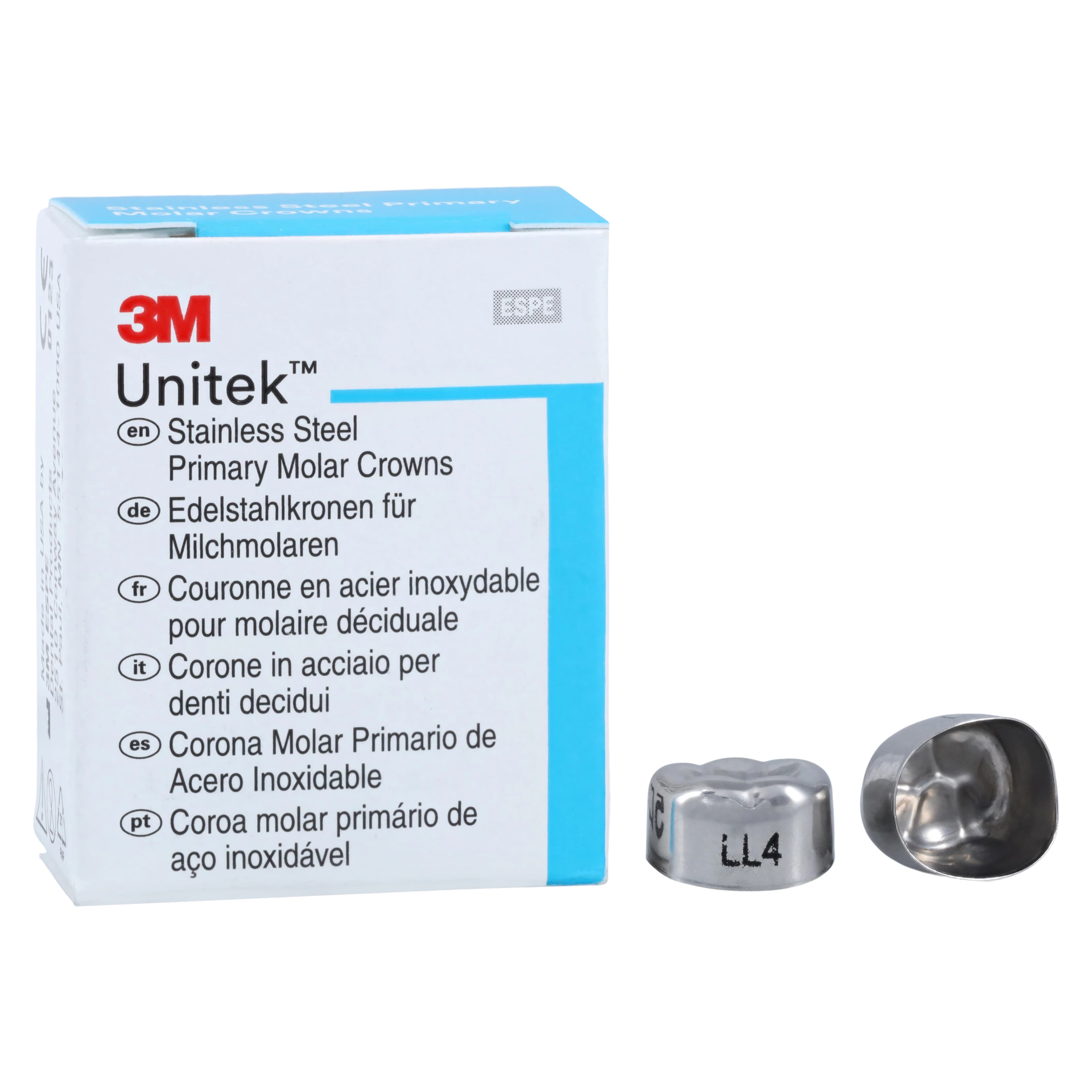 3M Unitek Stainless Steel Primary Molar Crown, Lower Left Second Primary Molar, Size 4 (LL4), 5/Box, 900234 thumbnail 2