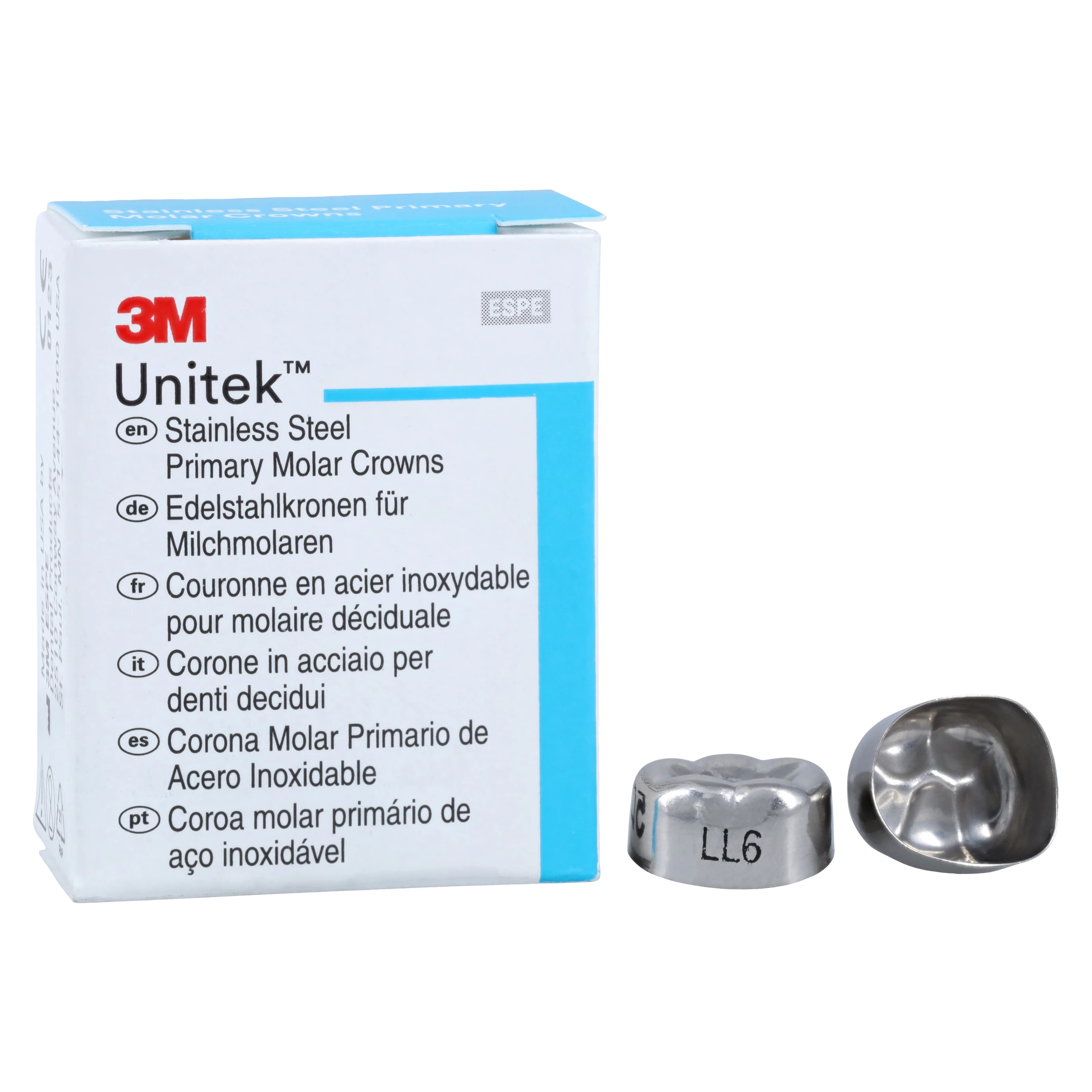 3M Unitek Stainless Steel Primary Molar Crown, Lower Left Second Primary Molar, Size 6 (2LL6), 5/Box, 900236 - 3M Unitek SS Primary Molar Crowns Lower Left Second Primary Molar Size 6 5Bx - Image 1
