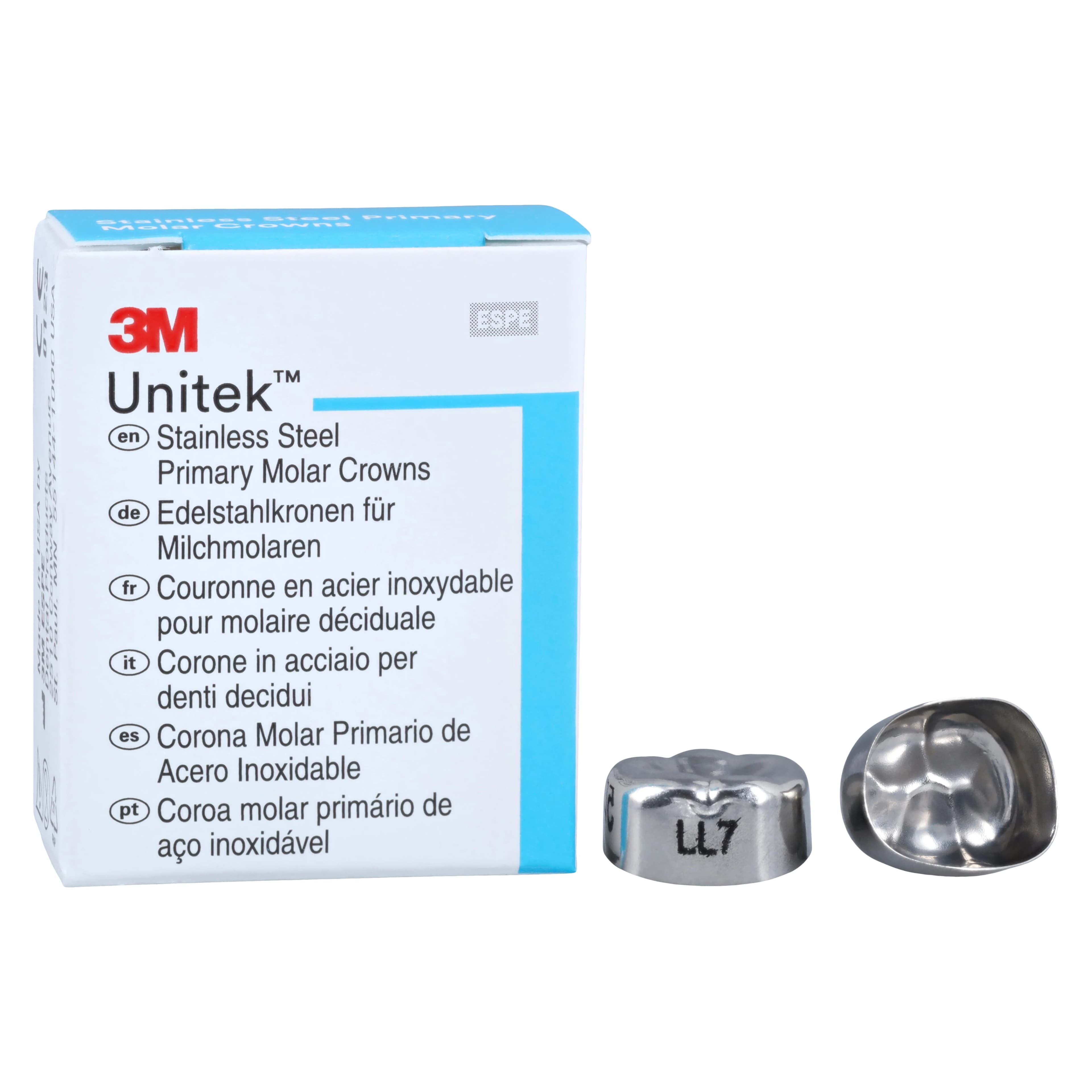 3M Unitek Stainless Steel Primary Molar Crown, Lower Left Second Primary Molar, Size 7 (LL7), 5/Box, 900237 - 3M Unitek SS Primary Molar Crowns Lower Left Second Primary Molar Size 7 5Bx - Image 1