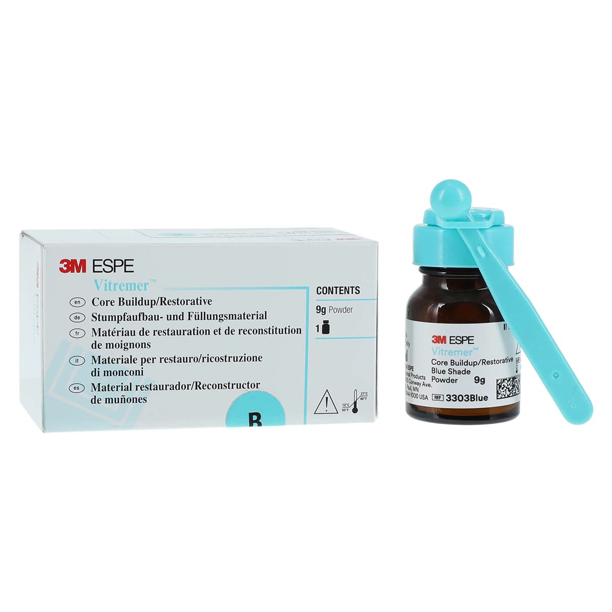 3M Vitremer Core Buildup/Restorative Glass Ionomer Powder Refill, Blue Shade, 9 g Bottle with Spoon, 3303BLUE thumbnail 2