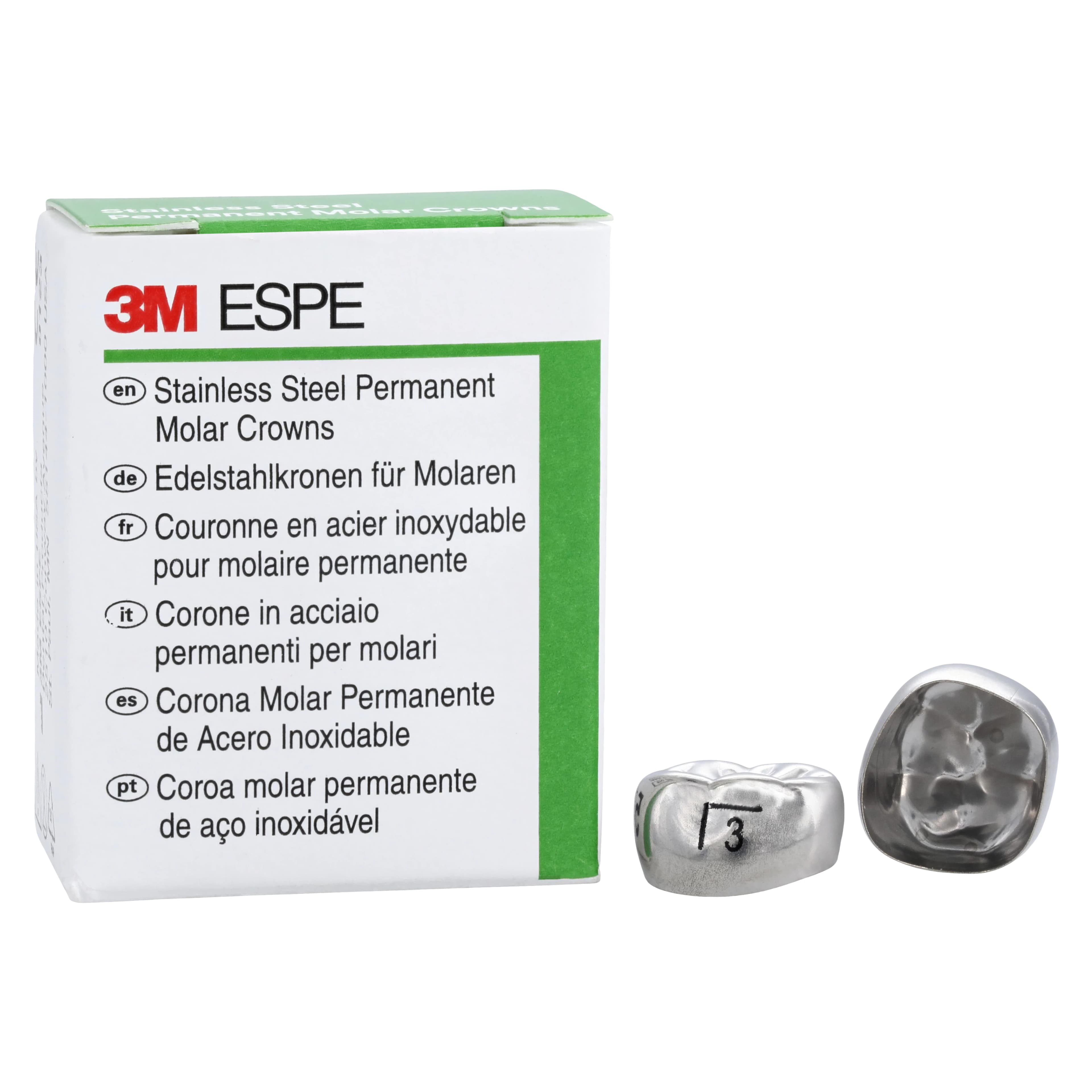 3M ESPE Stainless Steel Permanent Molar Crown, Size 6LL3, Lower Left First Permanent Molar, 5/Box, 6-LL-3 - 3M™ ESPE™ SS Crowns Size 6LL3 1st Permanent Molar Box of 5 - Image 1