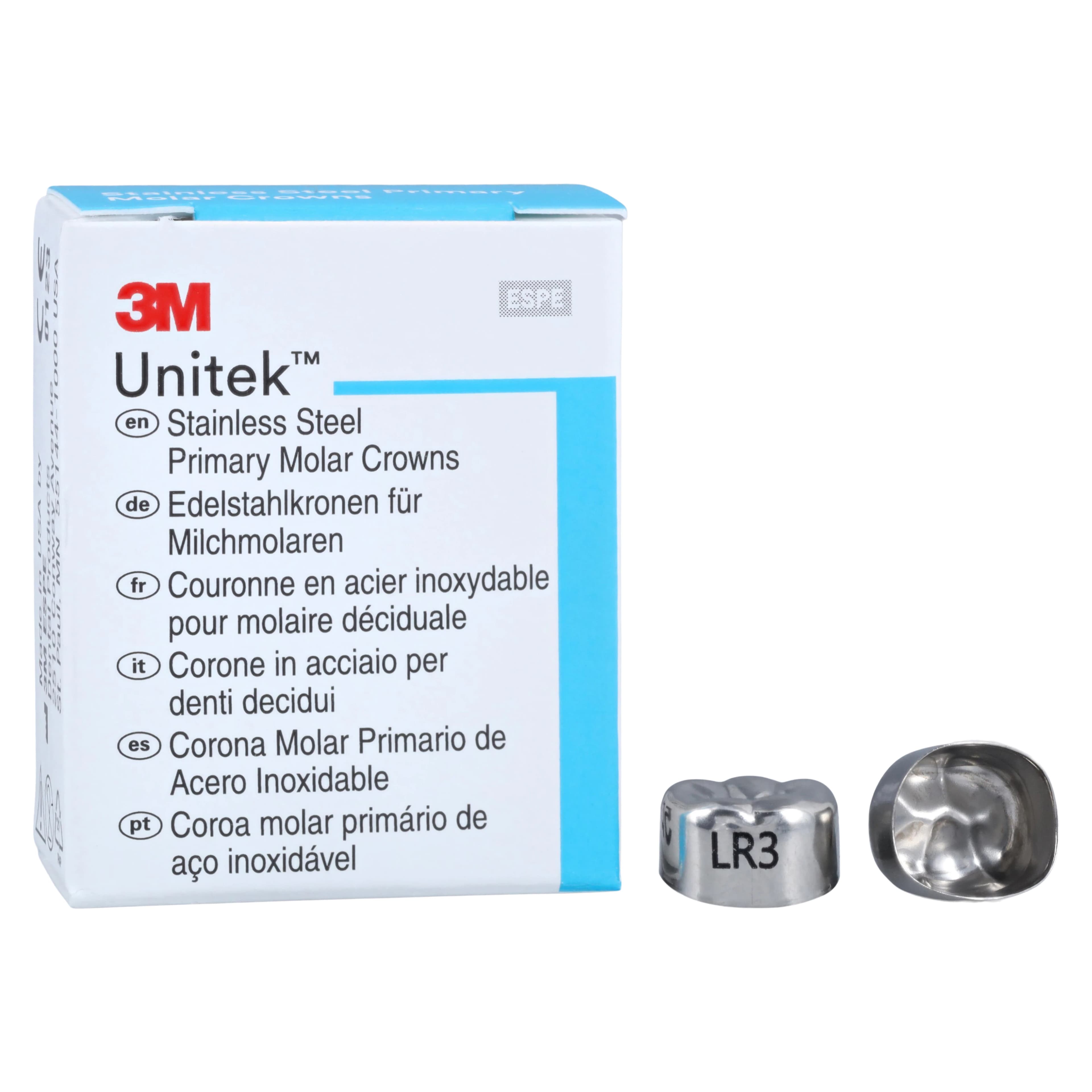3M Unitek Stainless Steel Primary Molar Crown, Lower Right Second Primary Molar, Size 3 (2LR3), 5/Box, 900243 thumbnail 2