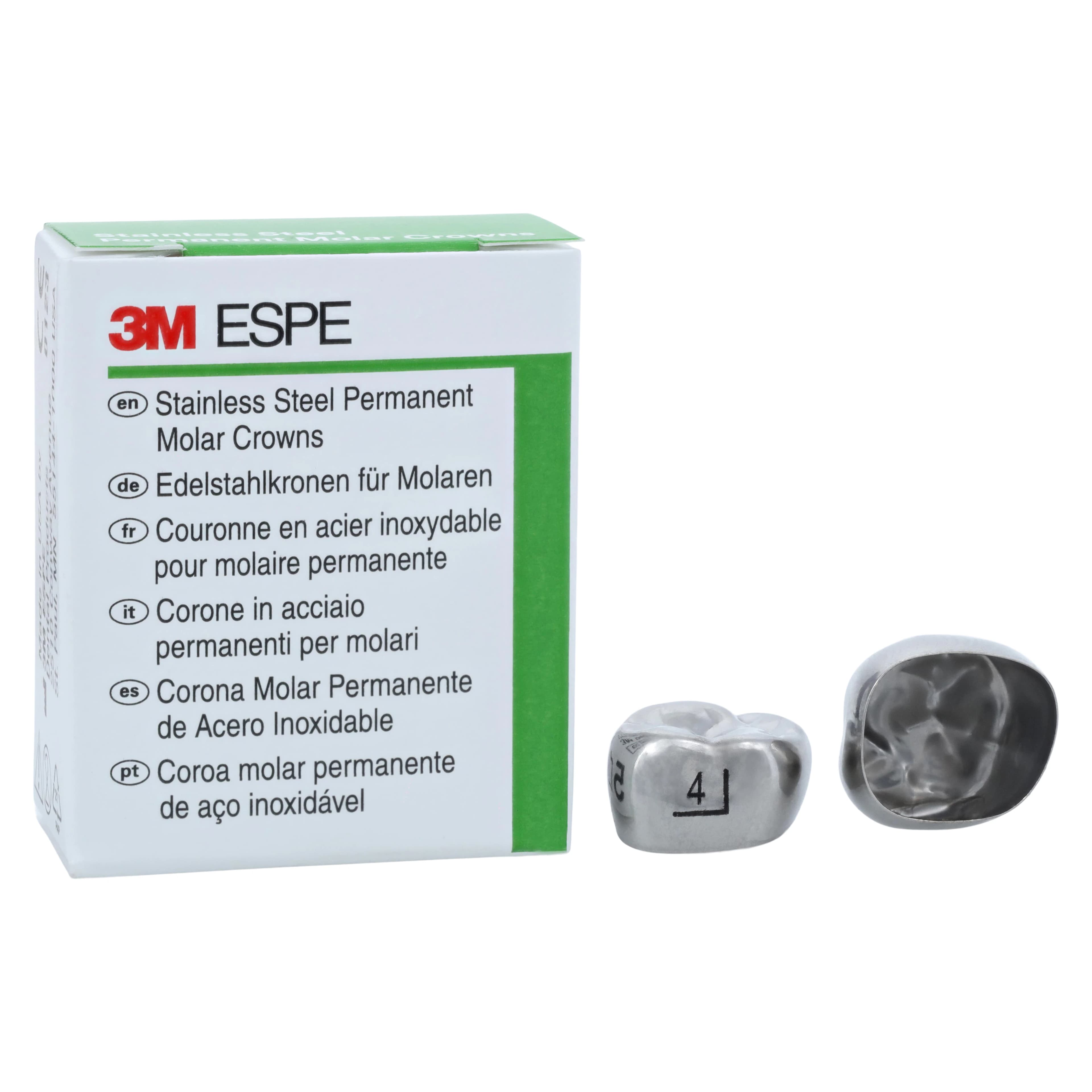 3M ESPE Stainless Steel Permanent Molar Crown, 6UR4, Upper Right First Permanent Molar, Size 4, 5/Box thumbnail 2