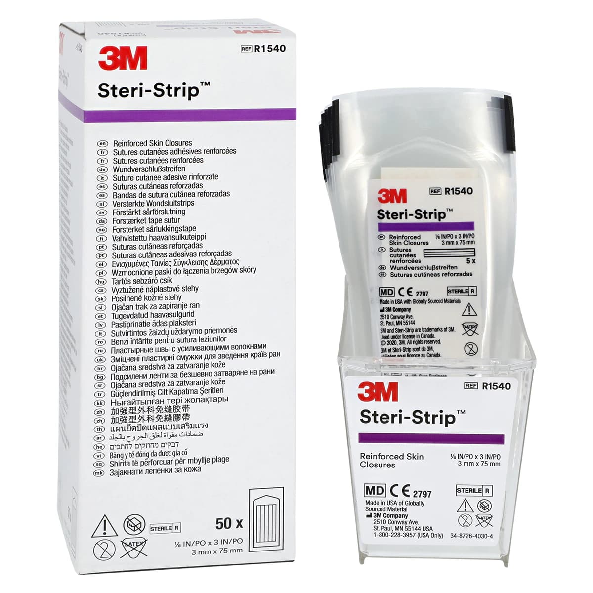 3M Steri-Strip Adhesive Skin Closures, Reinforced, 1/8" x 3", White, 50/Box, R1540 - 3M STERI-STRIP ADHESIVE SKIN CLOSURES, R1540 - Image 1