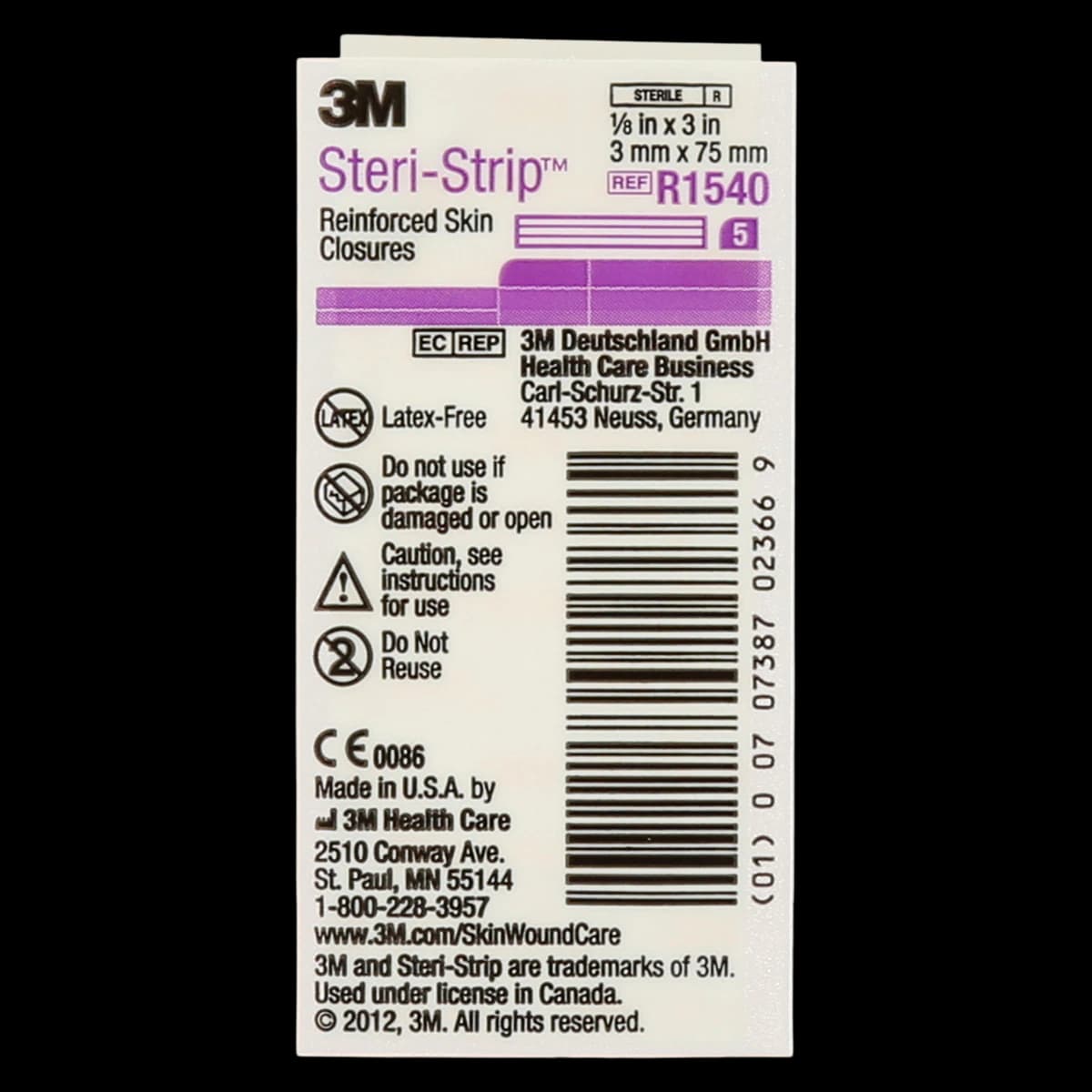 3M Steri-Strip Adhesive Skin Closures, Reinforced, 1/8" x 3", White, 50/Box, R1540 thumbnail 2