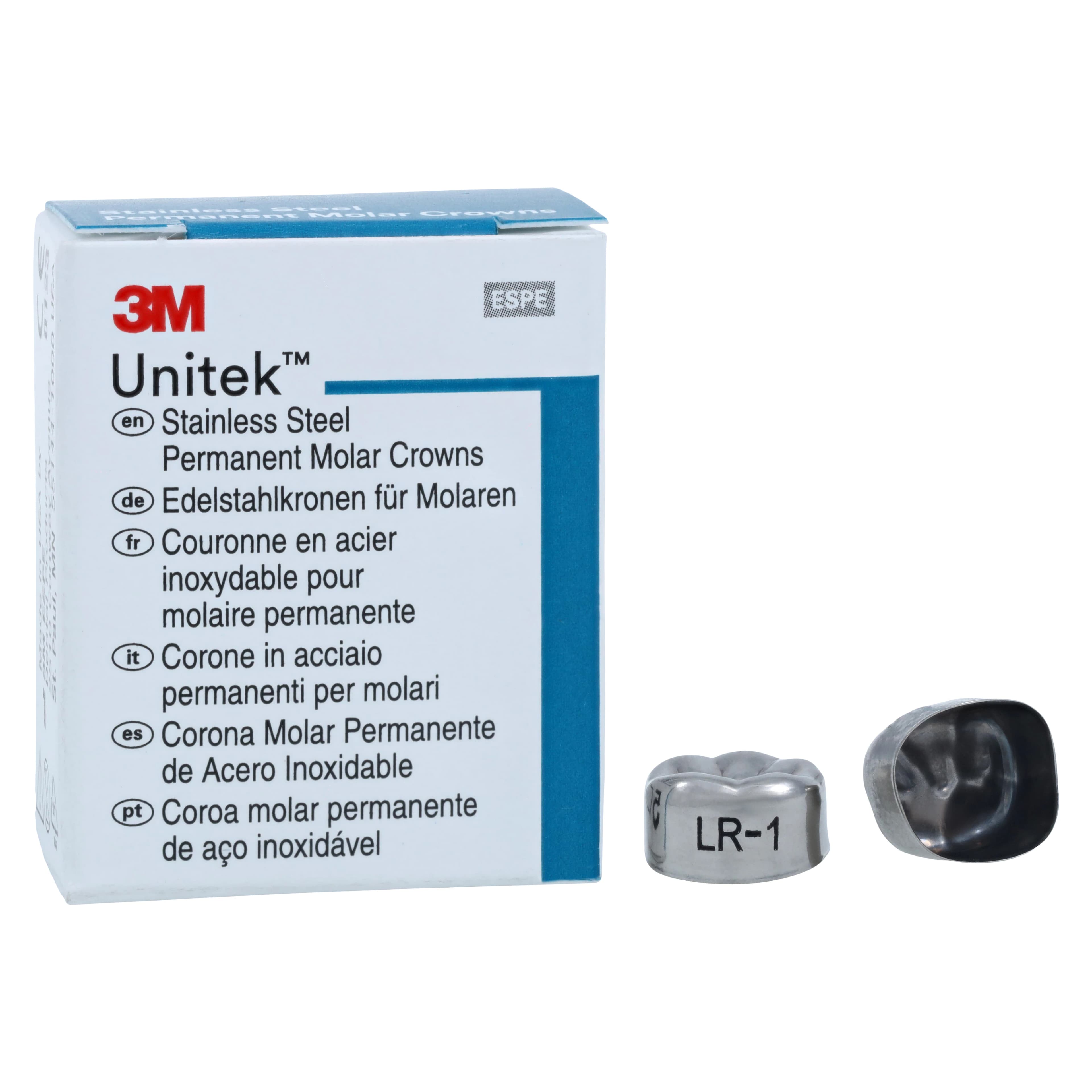 3M Unitek Stainless Steel Permanent Molar Crown, Lower Right First Permanent Molar, Size 1 (1LR), 5/Box, 900341 thumbnail 2