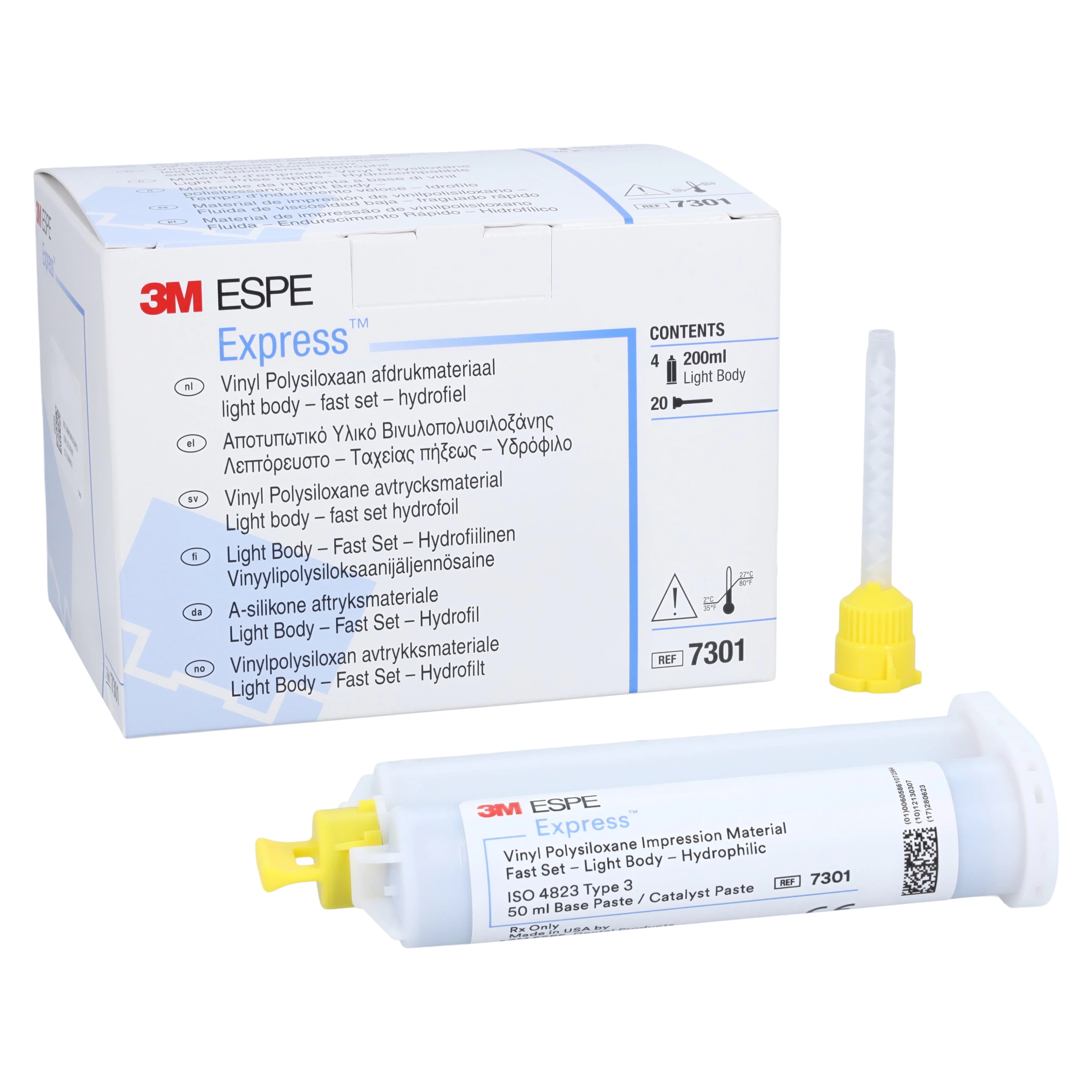3M Express VPS Impression Material Light Body Fast Set Refill, Blue, 4 x 50 mL Cartridges with 20 Mixing Tips, #7301 thumbnail 2