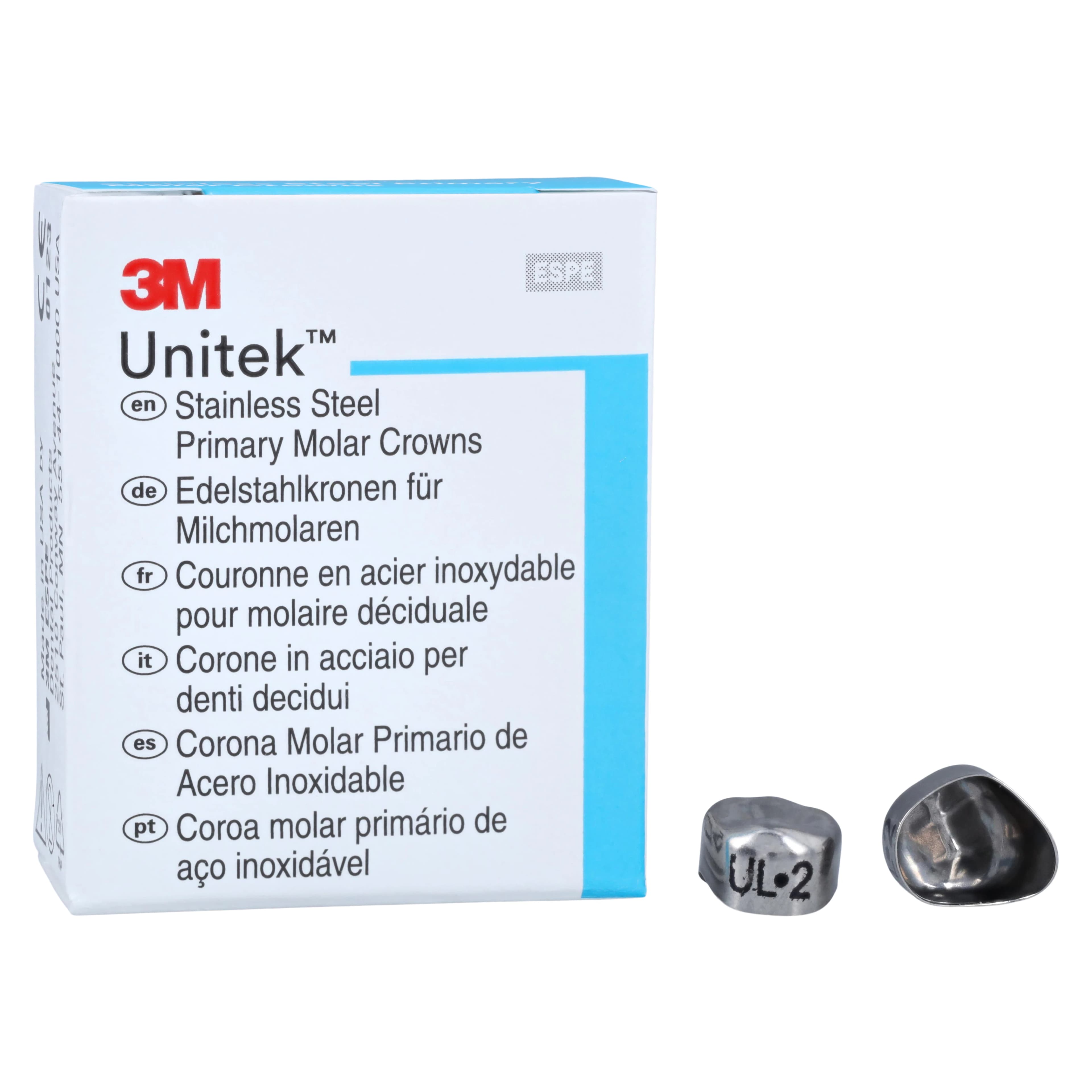 3M Unitek Stainless Steel Primary Molar Crown, Upper Left First Primary Molar, Size 2 (UL2), 5/Box, 900112 thumbnail 2