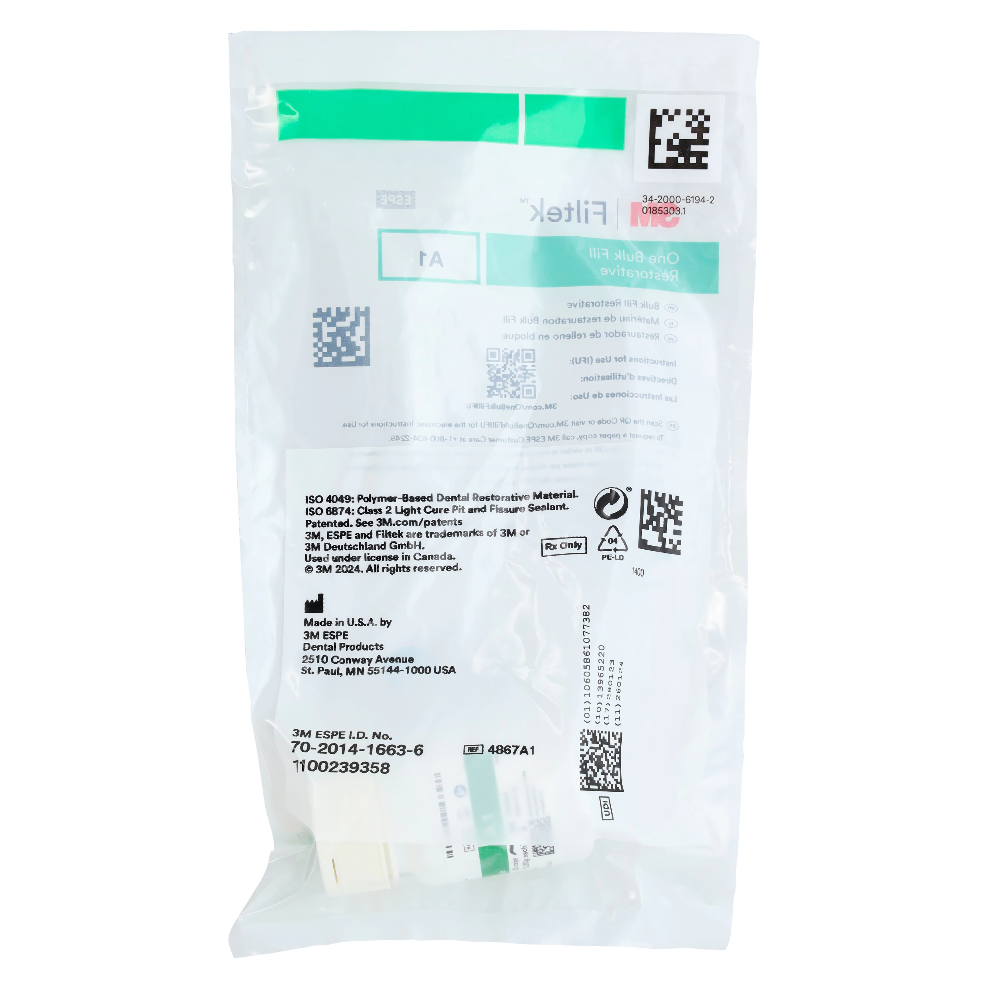 3M Filtek One Bulk Fill Restorative Capsules, Shade A1, 0.2 g, 20/Pk, 4867A1 thumbnail 4