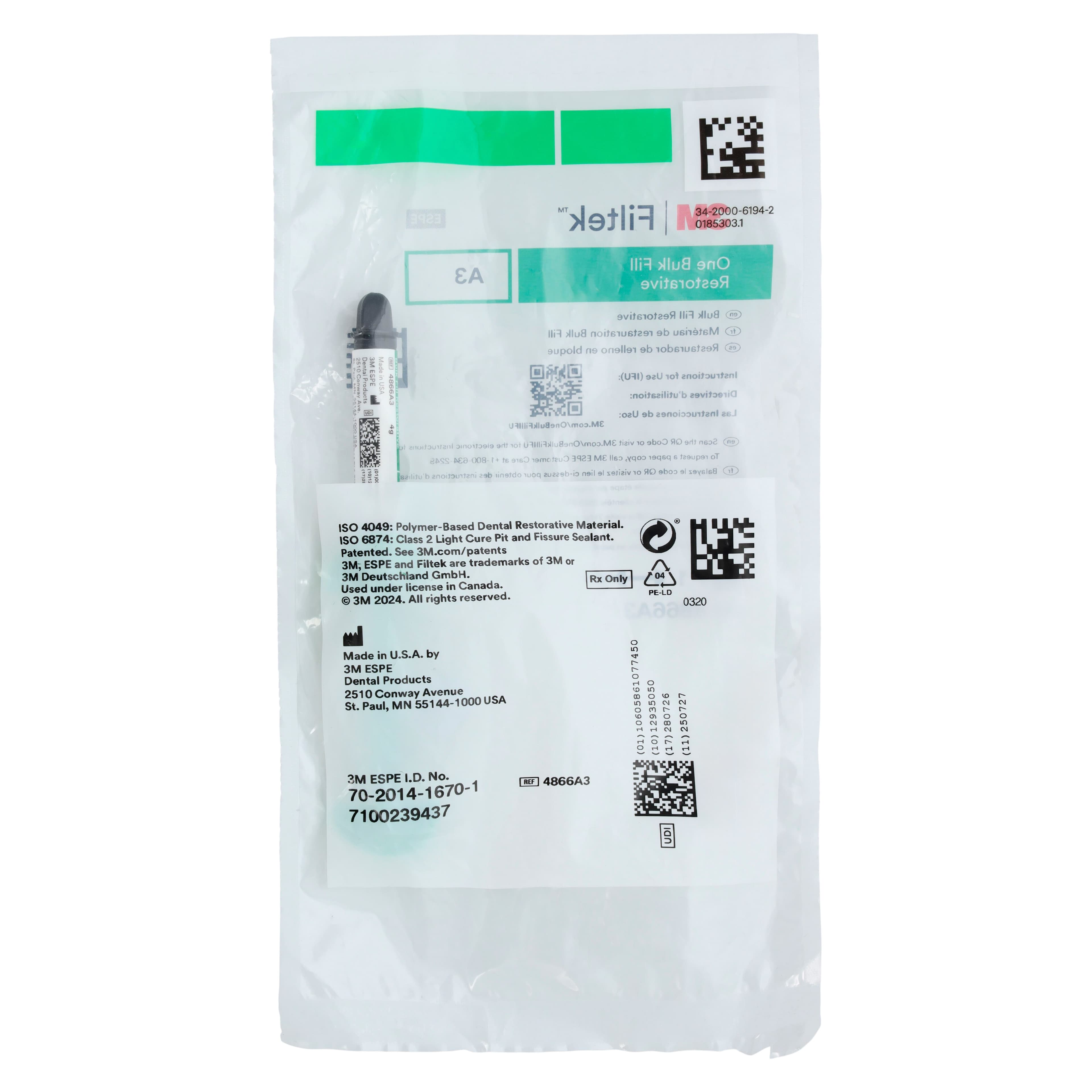 3M Filtek One Bulk Fill Restorative Syringe Refill, 4 g, A3, 1/Pk, 4866A3 thumbnail 5