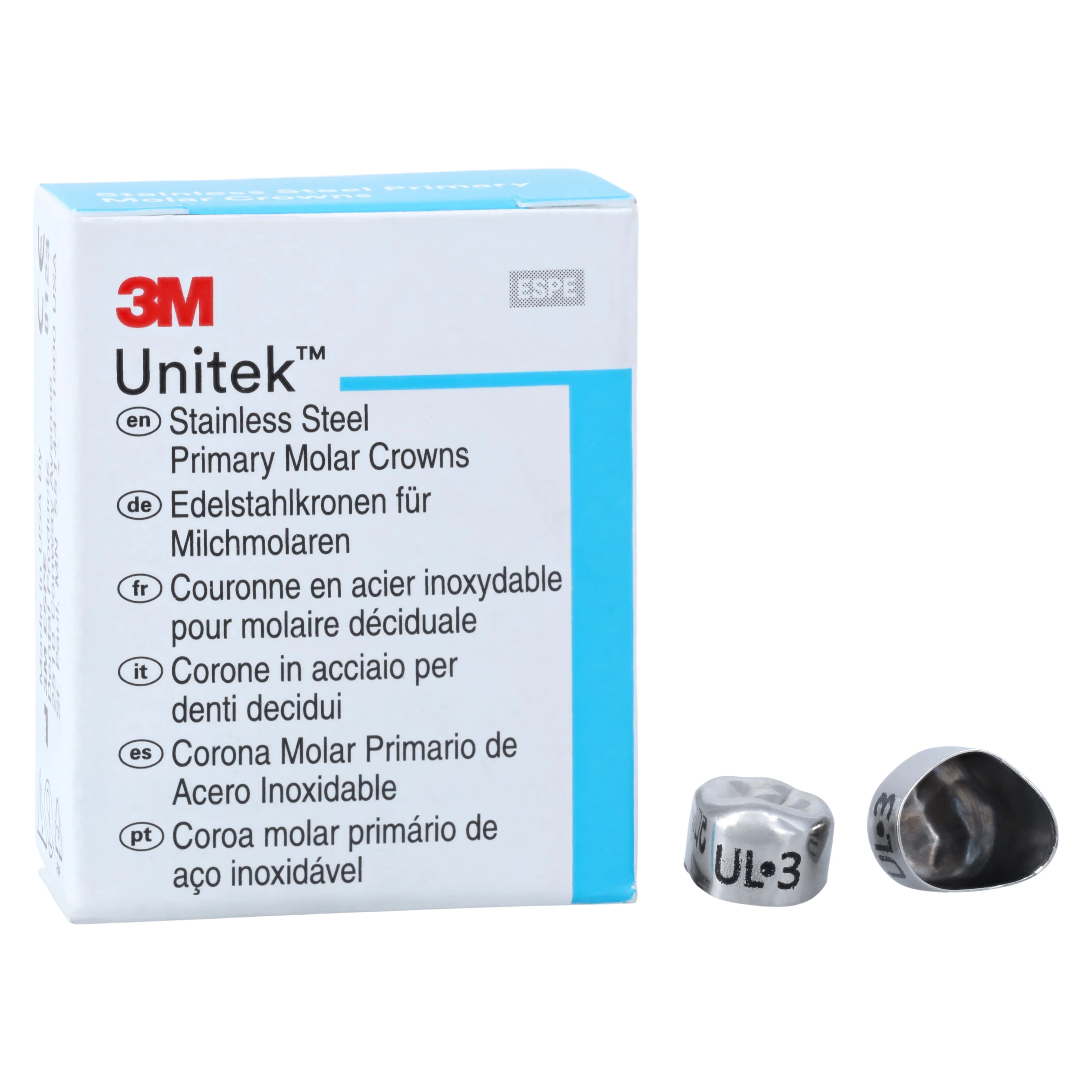3M Unitek Stainless Steel Primary Molar Crown, Upper Left First Primary Molar, Size 3 (UL3), 5/Box, 900113 thumbnail 2