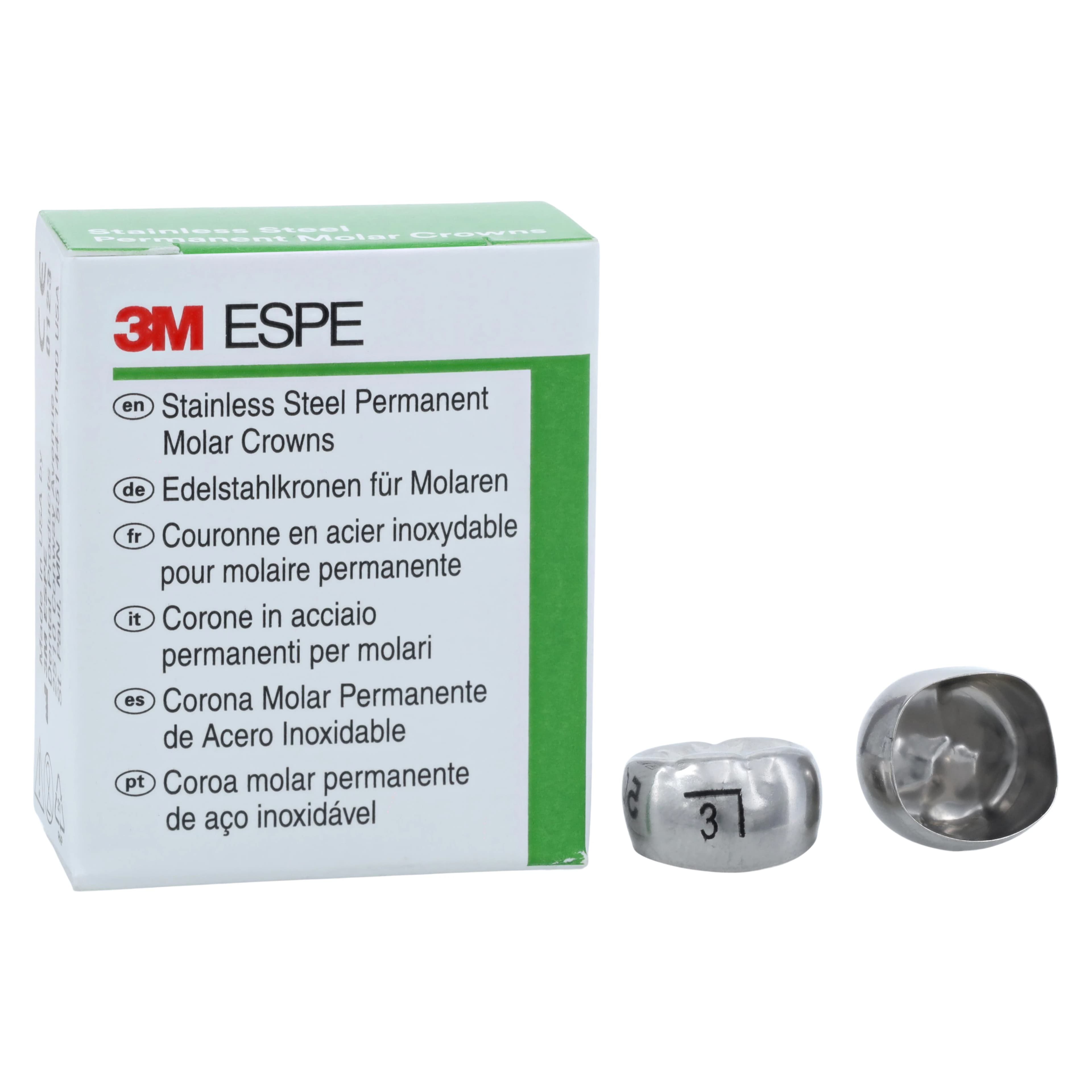 3M ESPE Stainless Steel Permanent Molar Crown, 6LR3, Lower Right First Permanent Molar, Size 3, 5/Box thumbnail 2