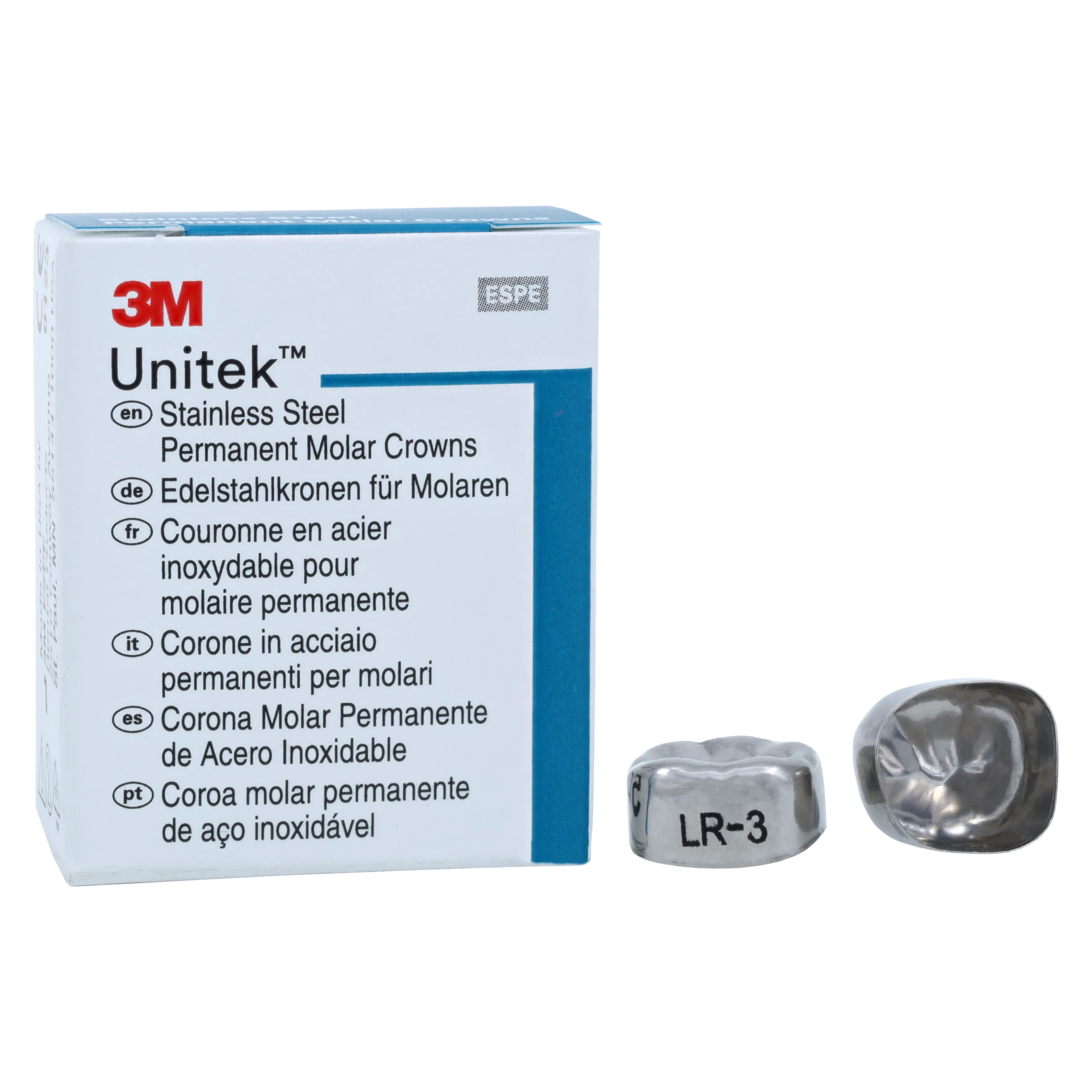 3M Unitek Stainless Steel Permanent Molar Crown, Lower Right First Permanent Molar, Size 3 (3LR), 5/Box, 900343 thumbnail 2