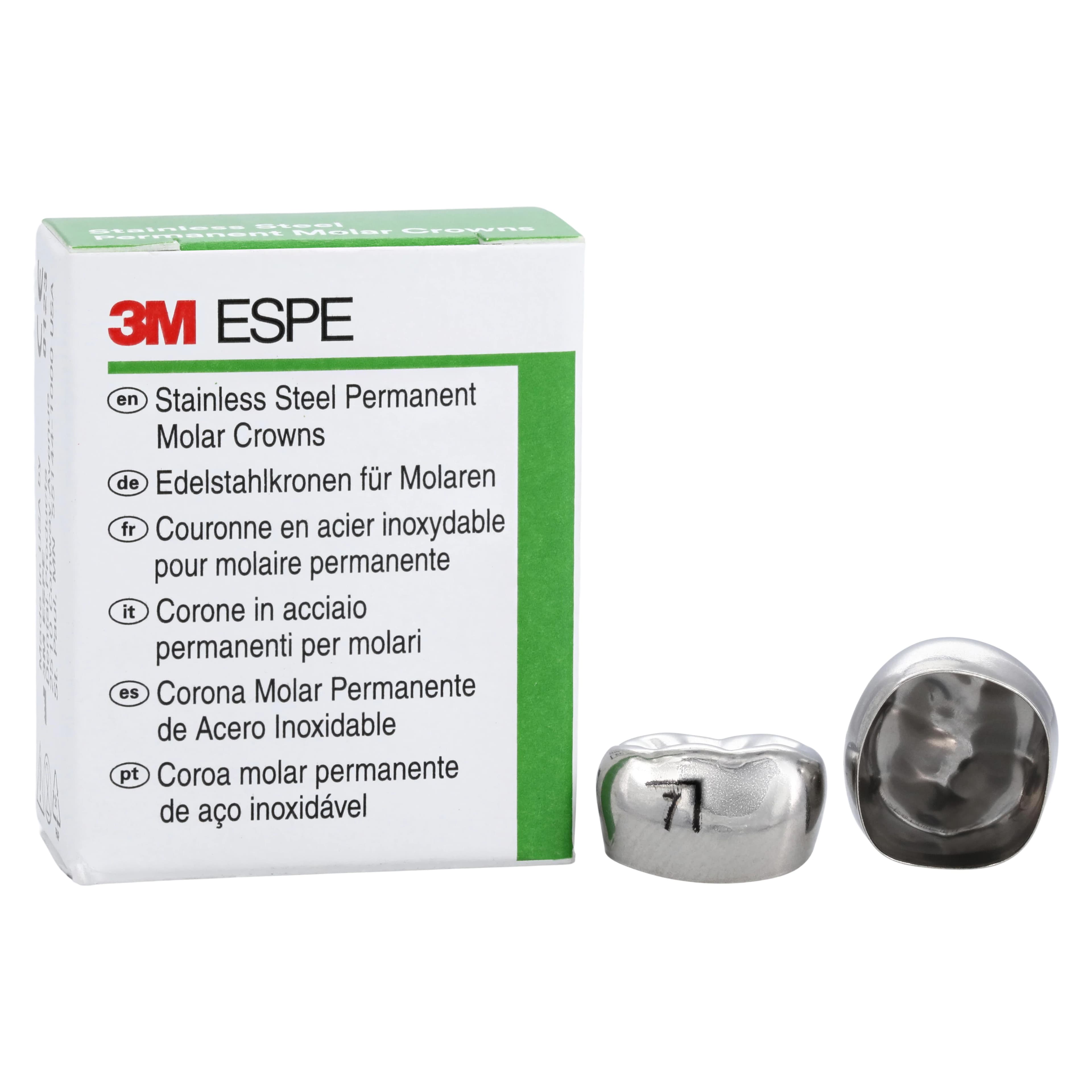 3M ESPE Stainless Steel Permanent Molar Crown, Size 6LR7, Lower Right First Permanent Molar, 5/Box, 6-LR-7 - 3M™ ESPE™ SS Crowns Size 6LR7 1st Permanent Molar Box of 5 - Image 1