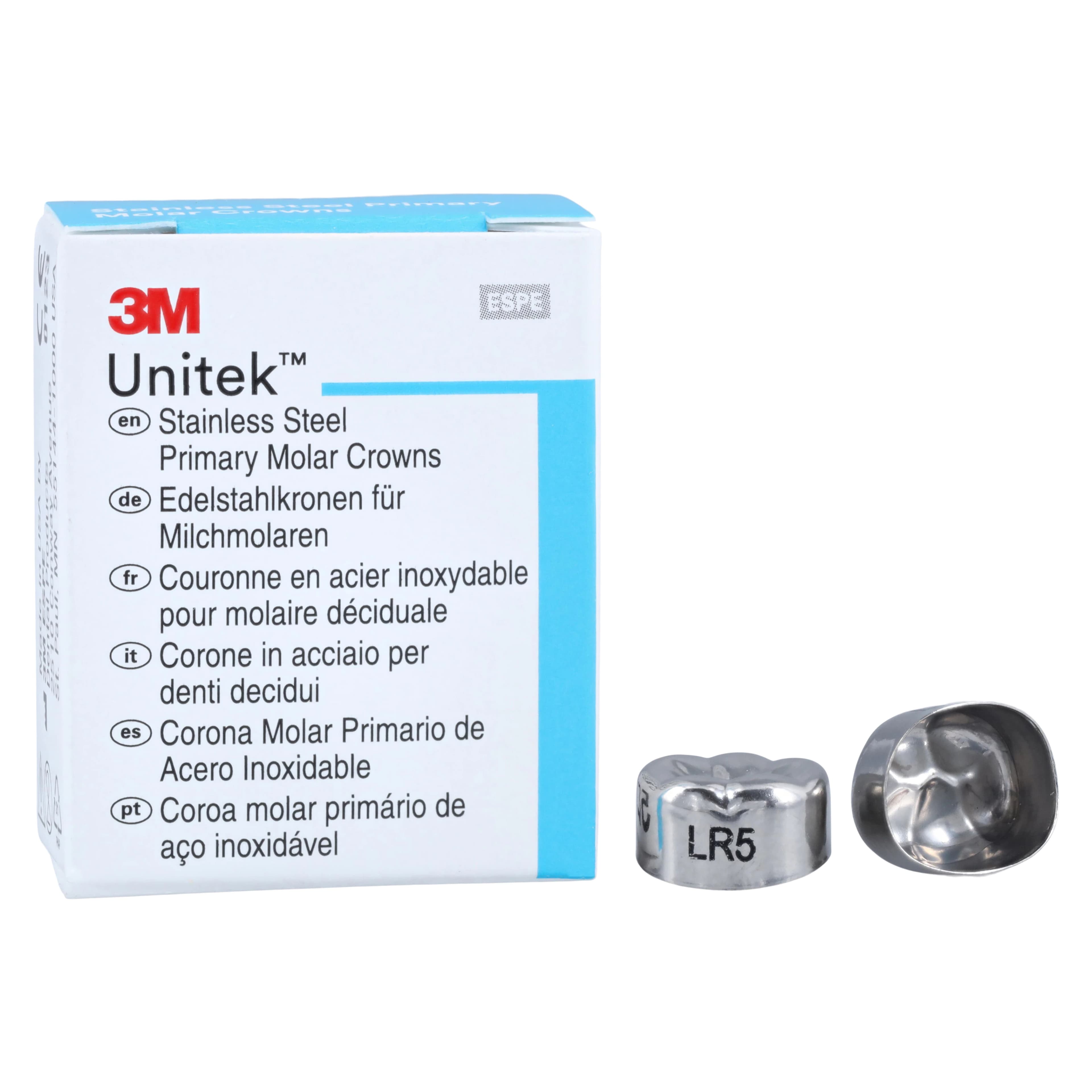 3M Unitek Stainless Steel Primary Molar Crown, Second Primary Molar, Lower Right, Size 5 (LR5), 5/Pk, 900245 - Unitek Stainless Steel Crown, 2nd Primary Molar, Lower Right, Size 5, 5/Pk, 900245 - Image 1