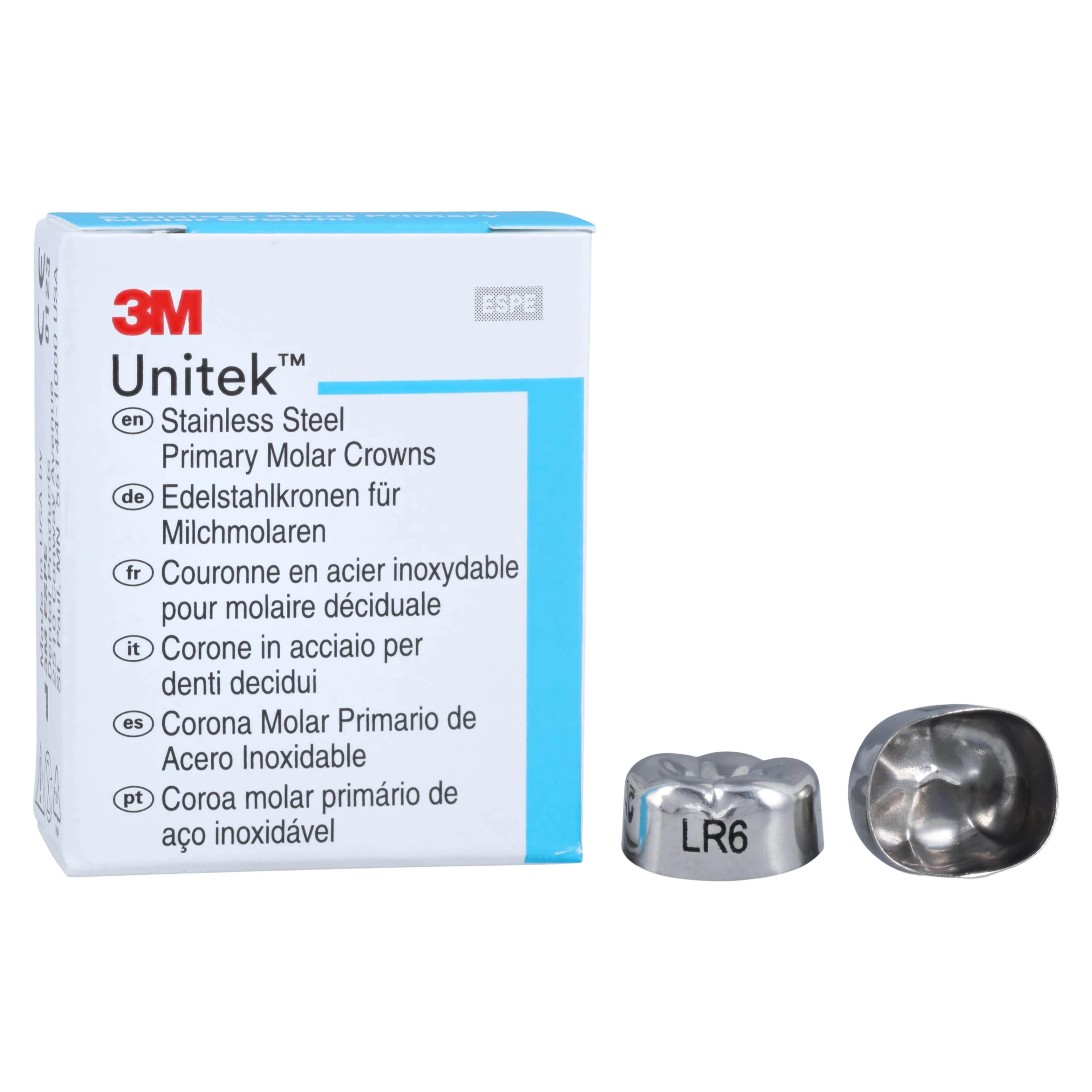 3M Unitek Stainless Steel Primary Molar Crown, Lower Right Second Primary Molar, Size 6 (LR6), 5/Box, 900246 - 3M Unitek SS Primary Molar Crowns Lower Right Second Primary Molar Size 6 5Bx - Image 1